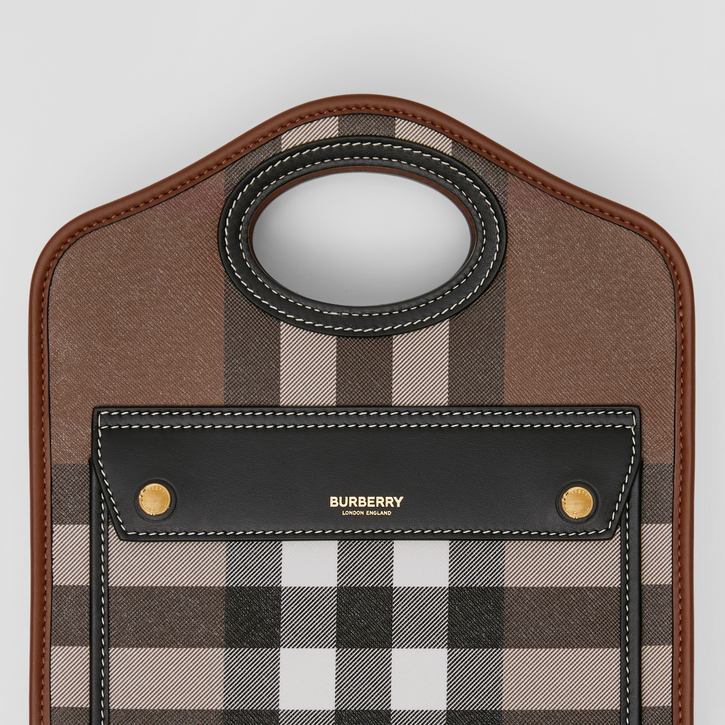 Check and Leather Mini Pocket Bag in Dark Birch Brown - Women | Burberry® Official - 2