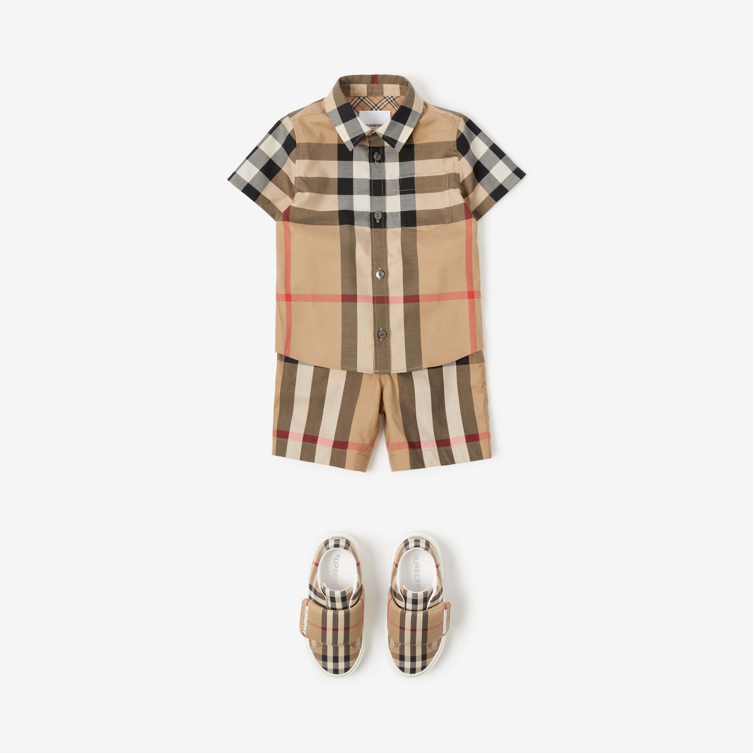 Check Cotton Shorts in Archive Beige - Children | Burberry® Official - 3