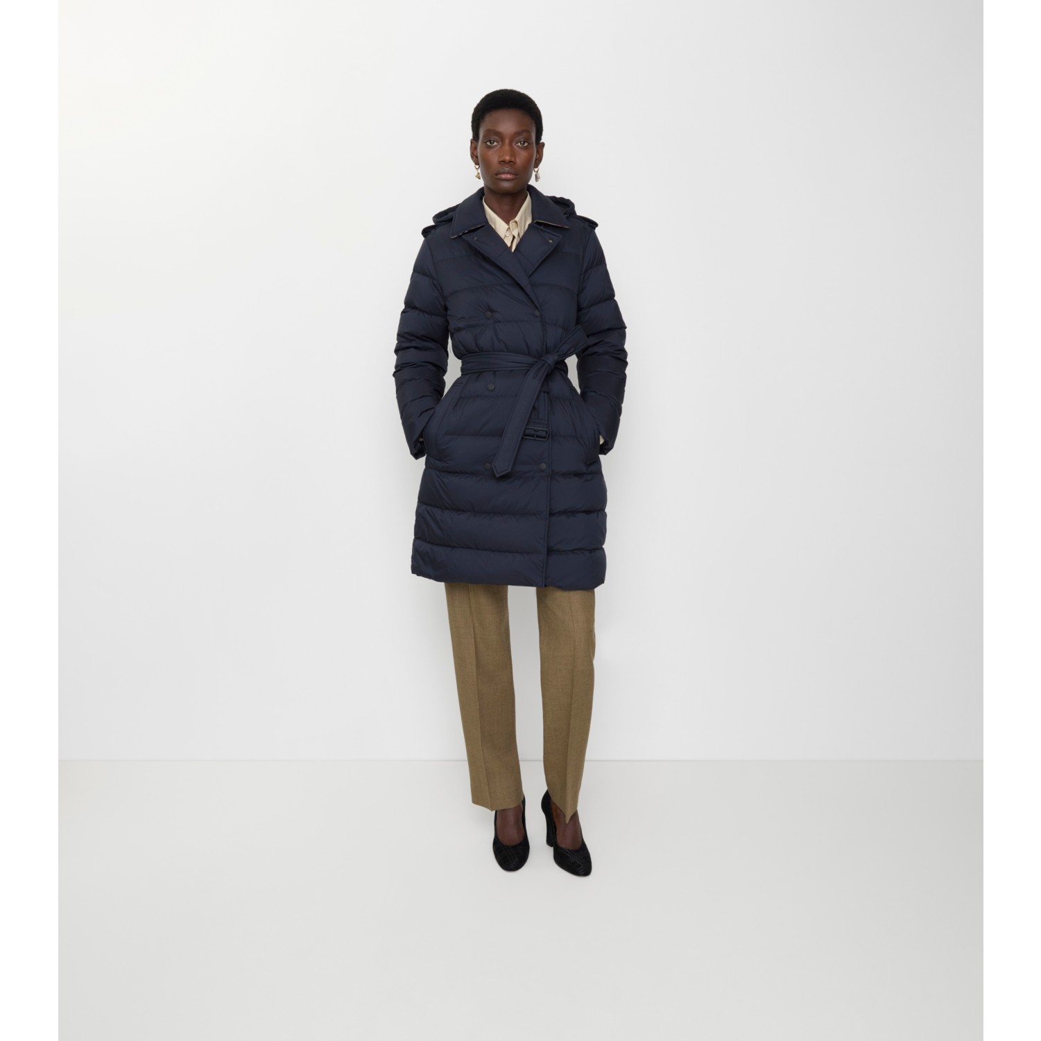 Mid-length Nylon Hooded Puffer Coat