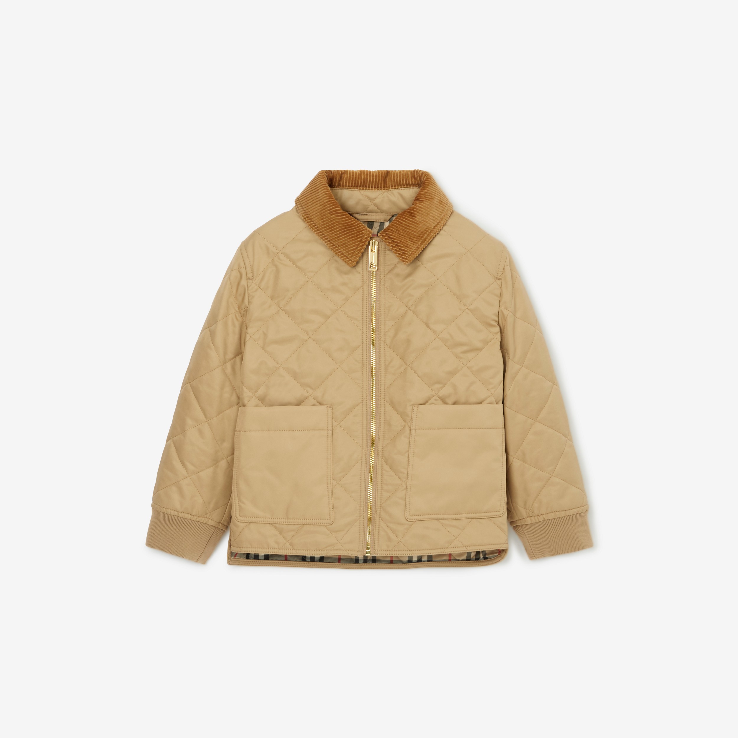 Corduroy Collar Diamond Quilted Jacket in Archive Beige | Burberry® Official - 1