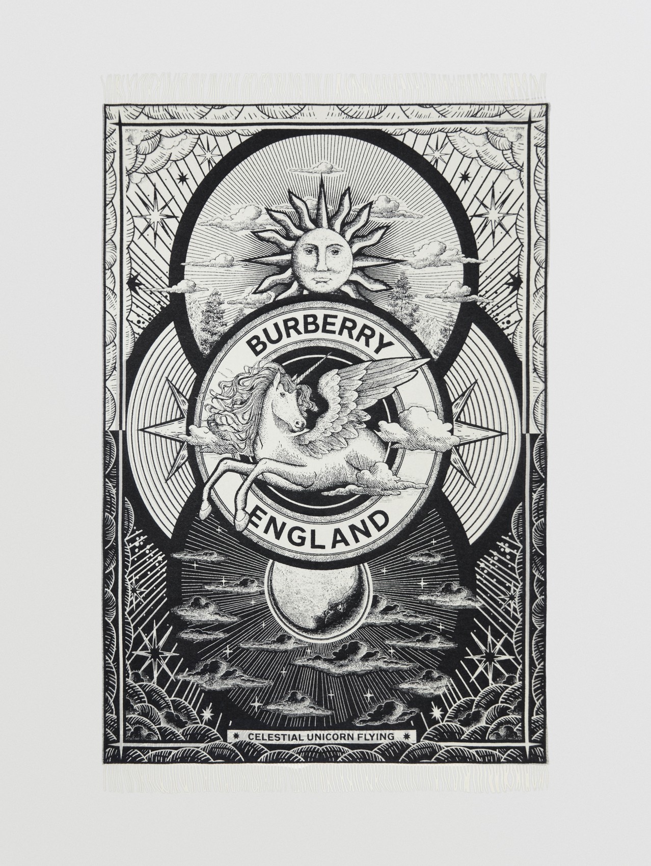 Coperta in lana e cashmere con illustrazione celeste in jacquard (Nero/bianco)