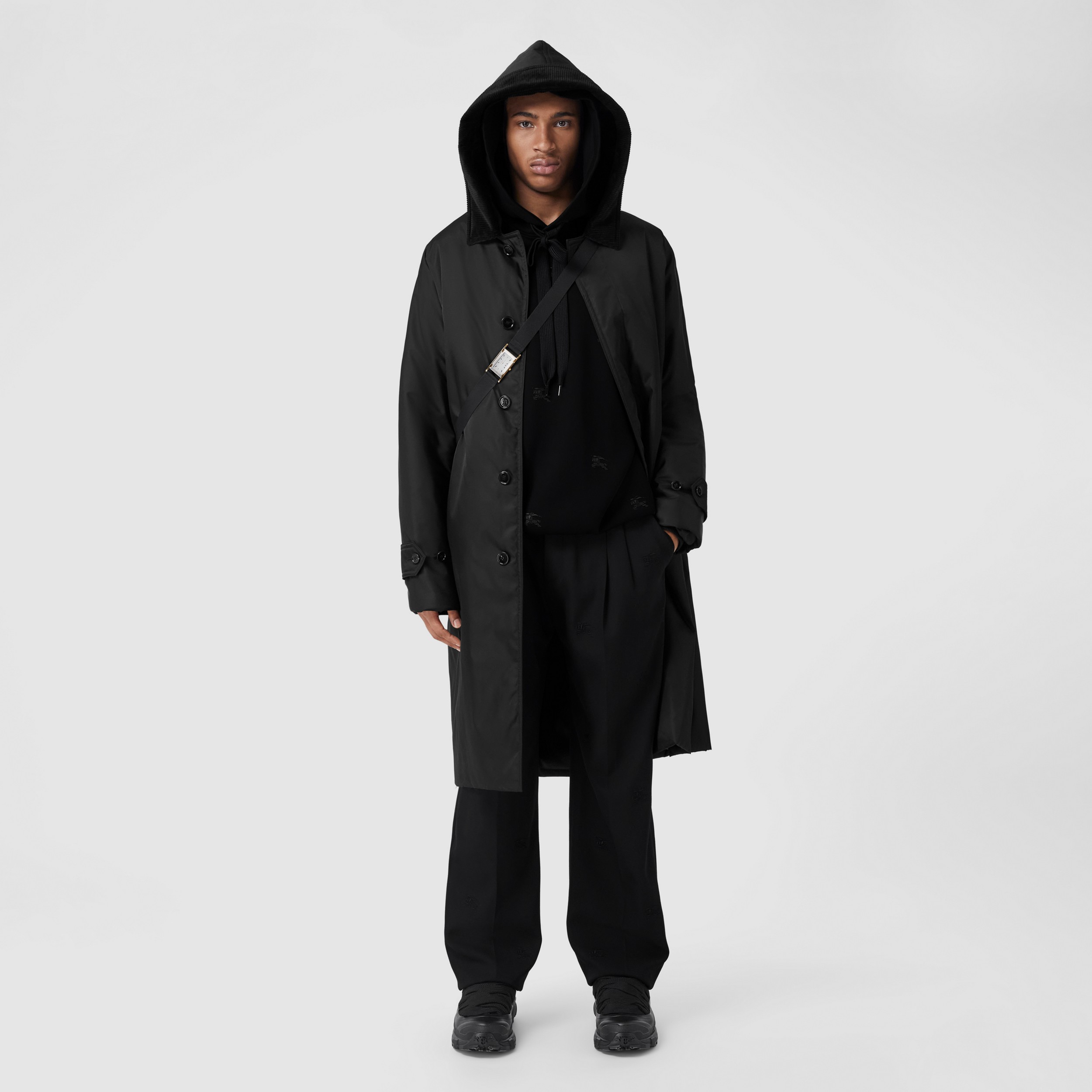 Corduroy Collar Nylon Twill Hooded Car Coat in Black - Men | Burberry® Official - 1
