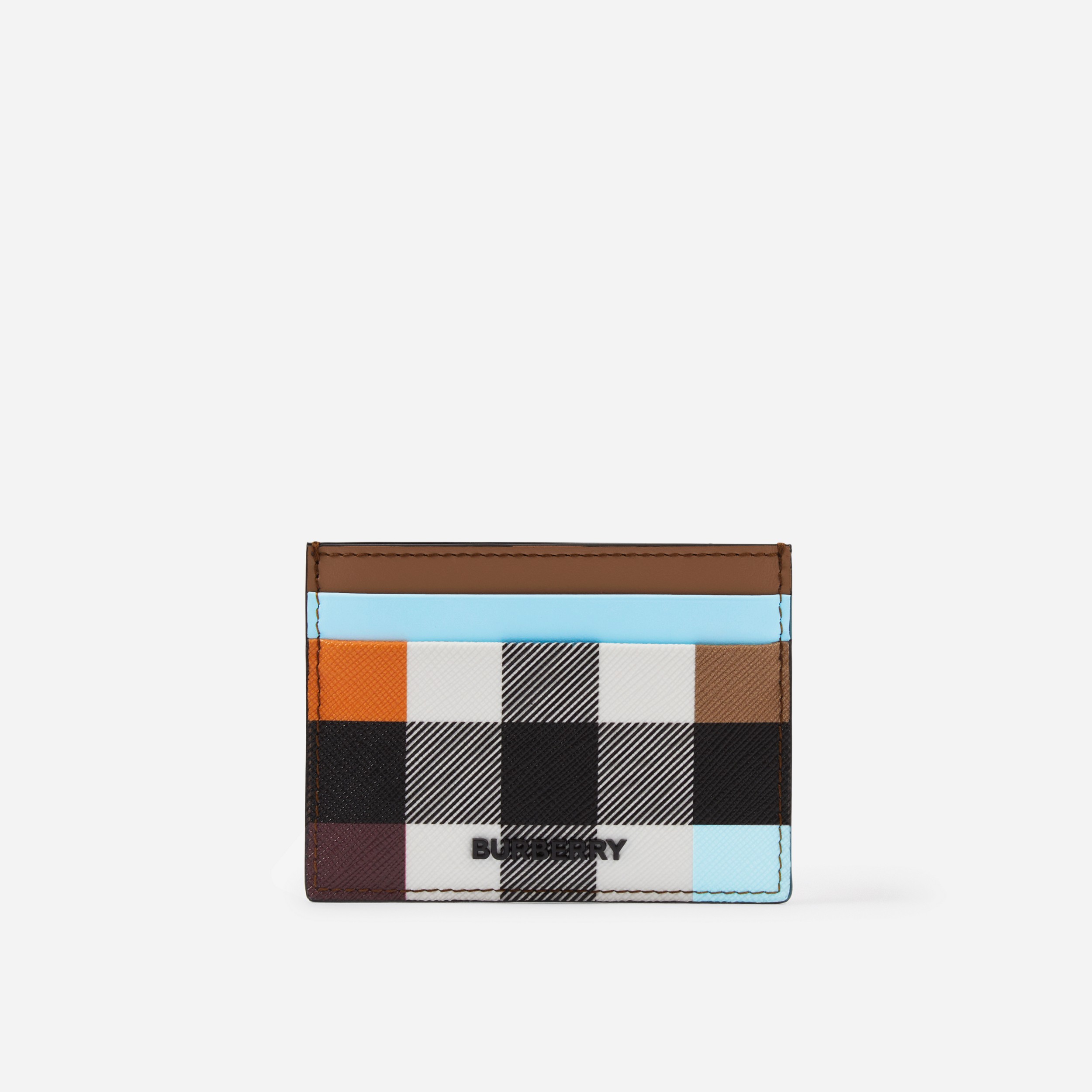 Colour Block Check and Leather Card Case in Dark Birch Brown - Men | Burberry® Official - 1
