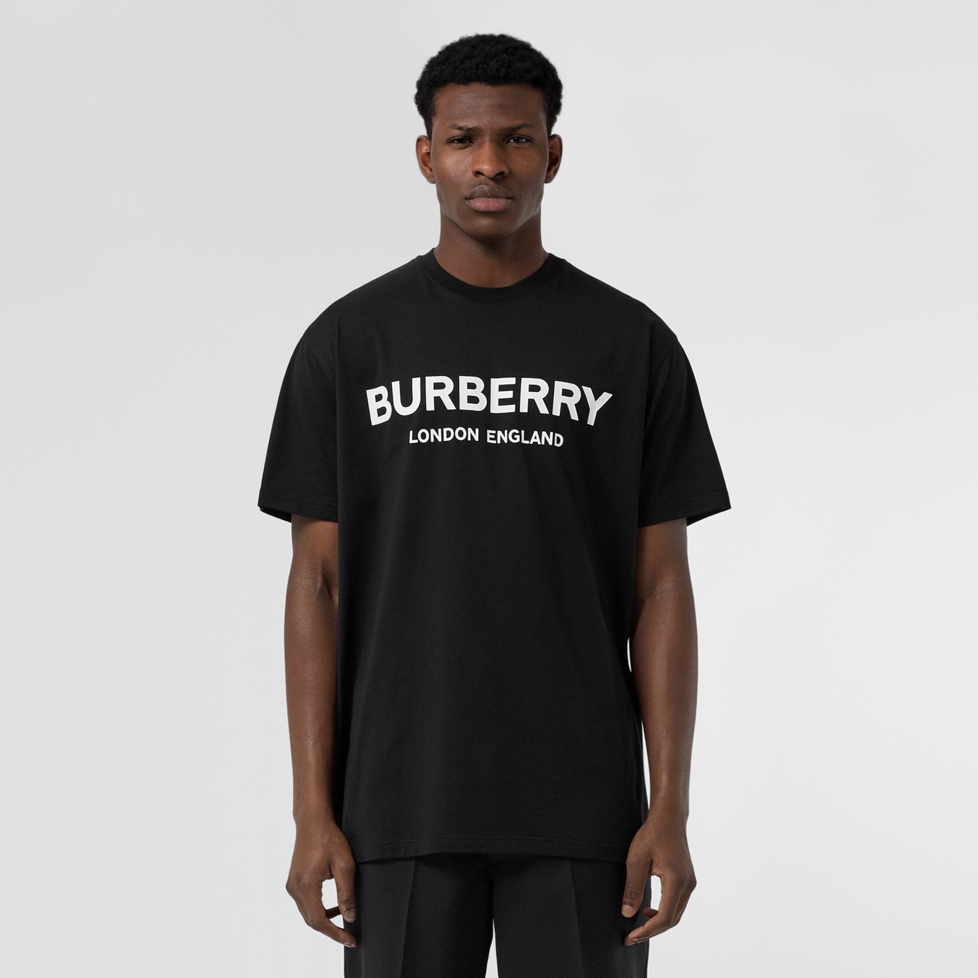 Logo Print Cotton T-shirt in Black - Men | Burberry United Kingdom