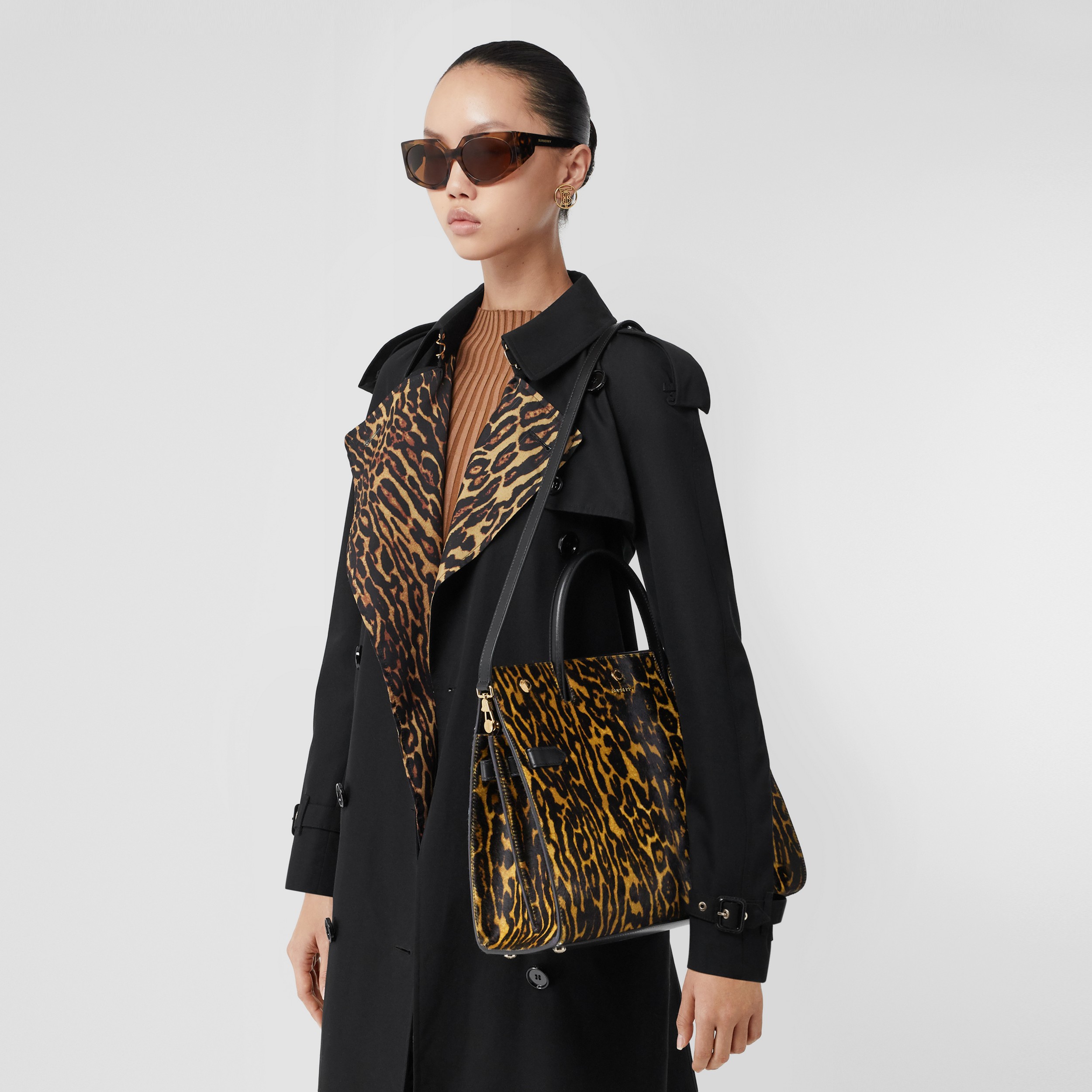 Medium Leopard Print Calf Hair and Leather Title Bag in Black - Women ...