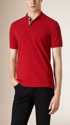 Check Placket Cotton Piqué Polo Shirt