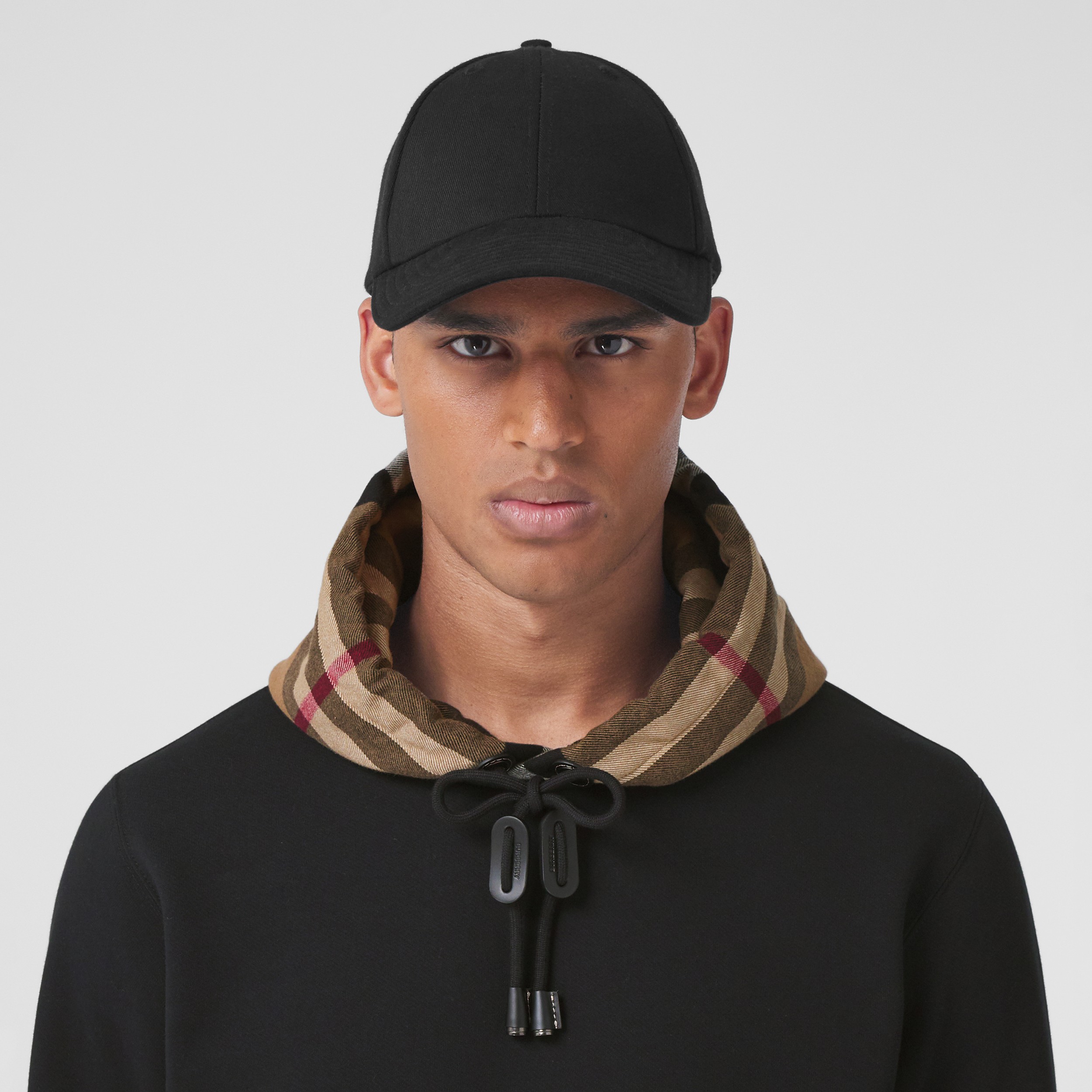 Check Hood Cotton Blend Hoodie in Black/birch Brown - Men | Burberry® Official - 2