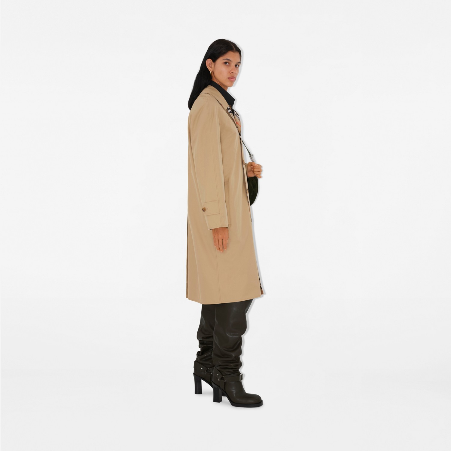Long Reversible Gabardine Car Coat in Flax - Women, Cotton Long Reversible Gabardine Car Coat in Flax - Women, Cotton