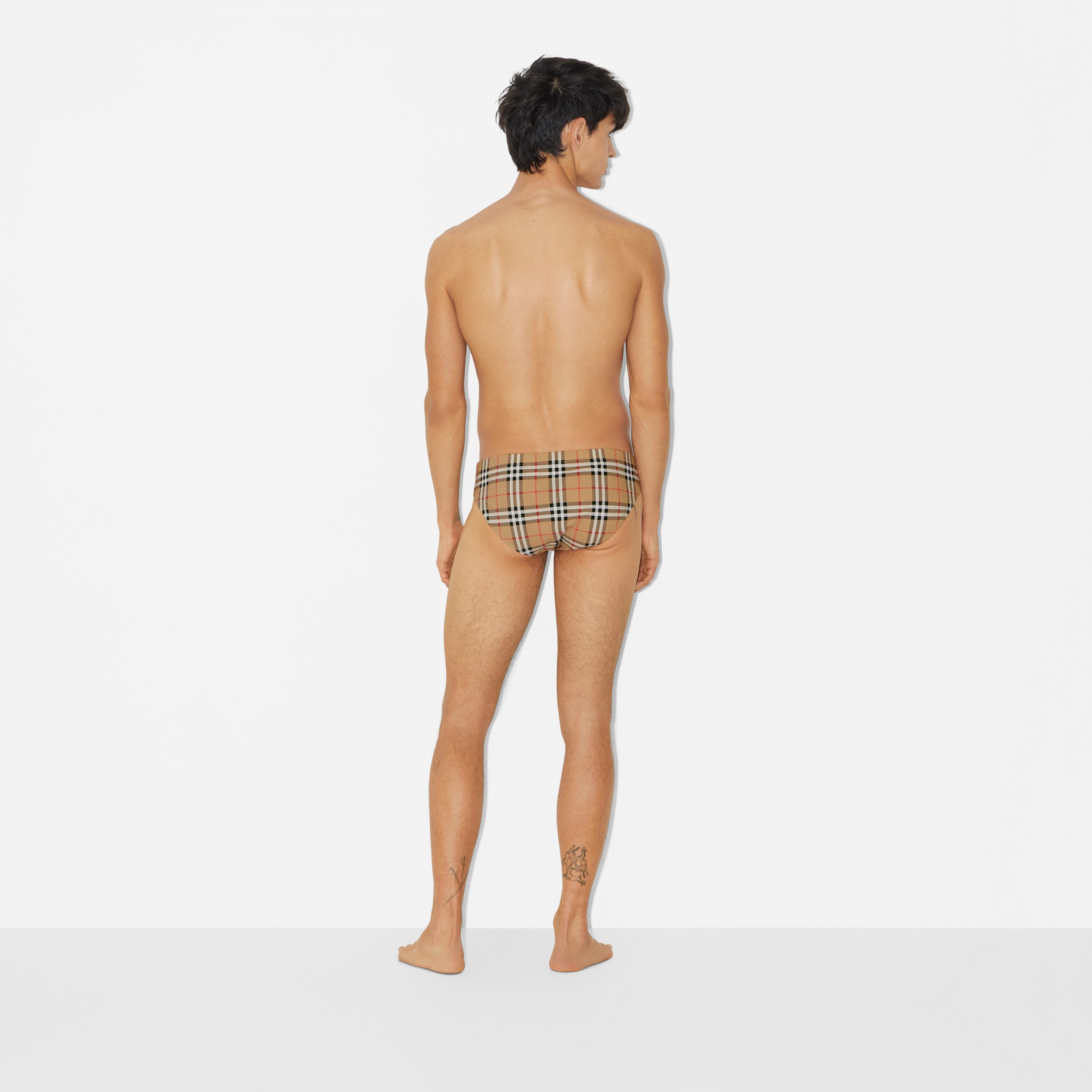 Bañador de slip en tejido Check con cordón ajustable (Beige Vintage) - Hombre | Burberry® oficial - 4