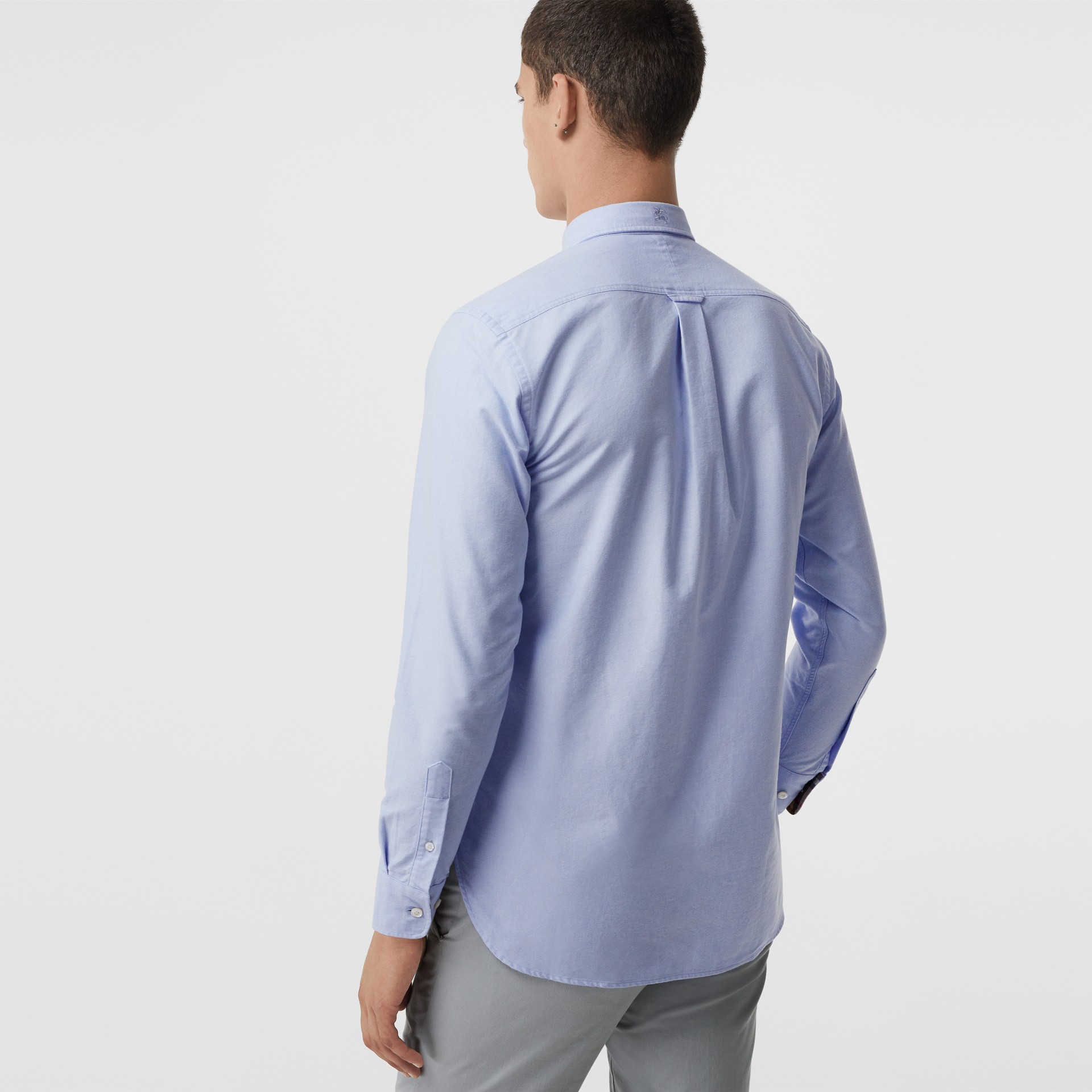 Check Cuff Cotton Oxford Shirt in Cornflower Blue - Men | Burberry ...