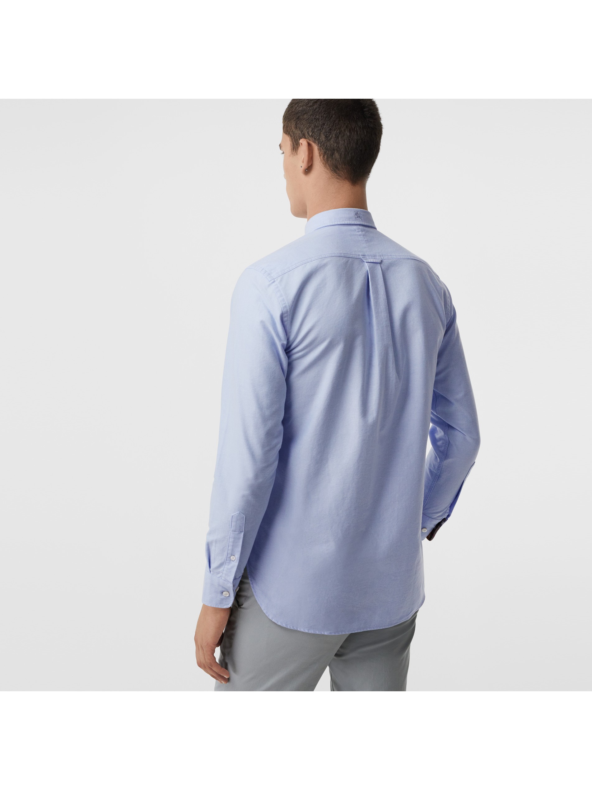 矢车菊蓝 格纹袖口棉质牛津衬衫 产品图片21