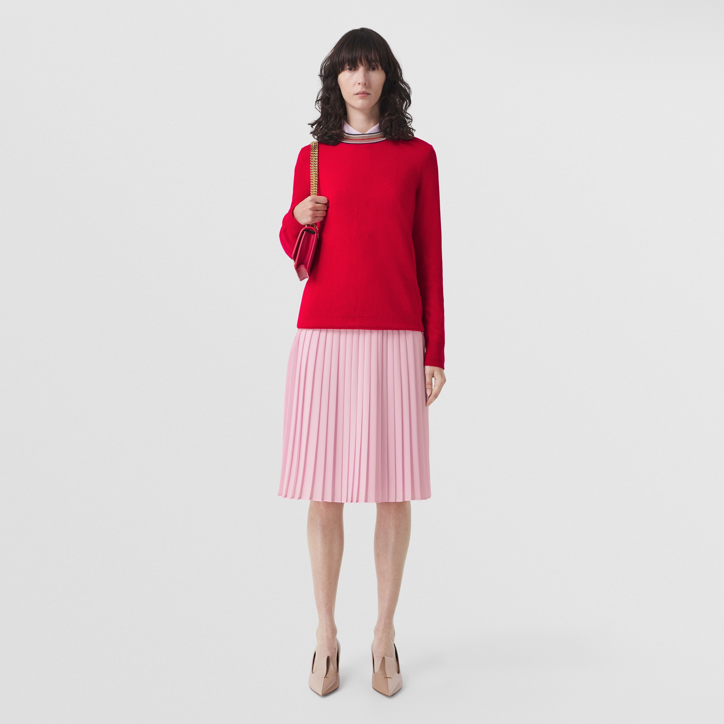 Stripe Detail Cashmere Sweater in Bright Red - Women | Burberry® Official - 1