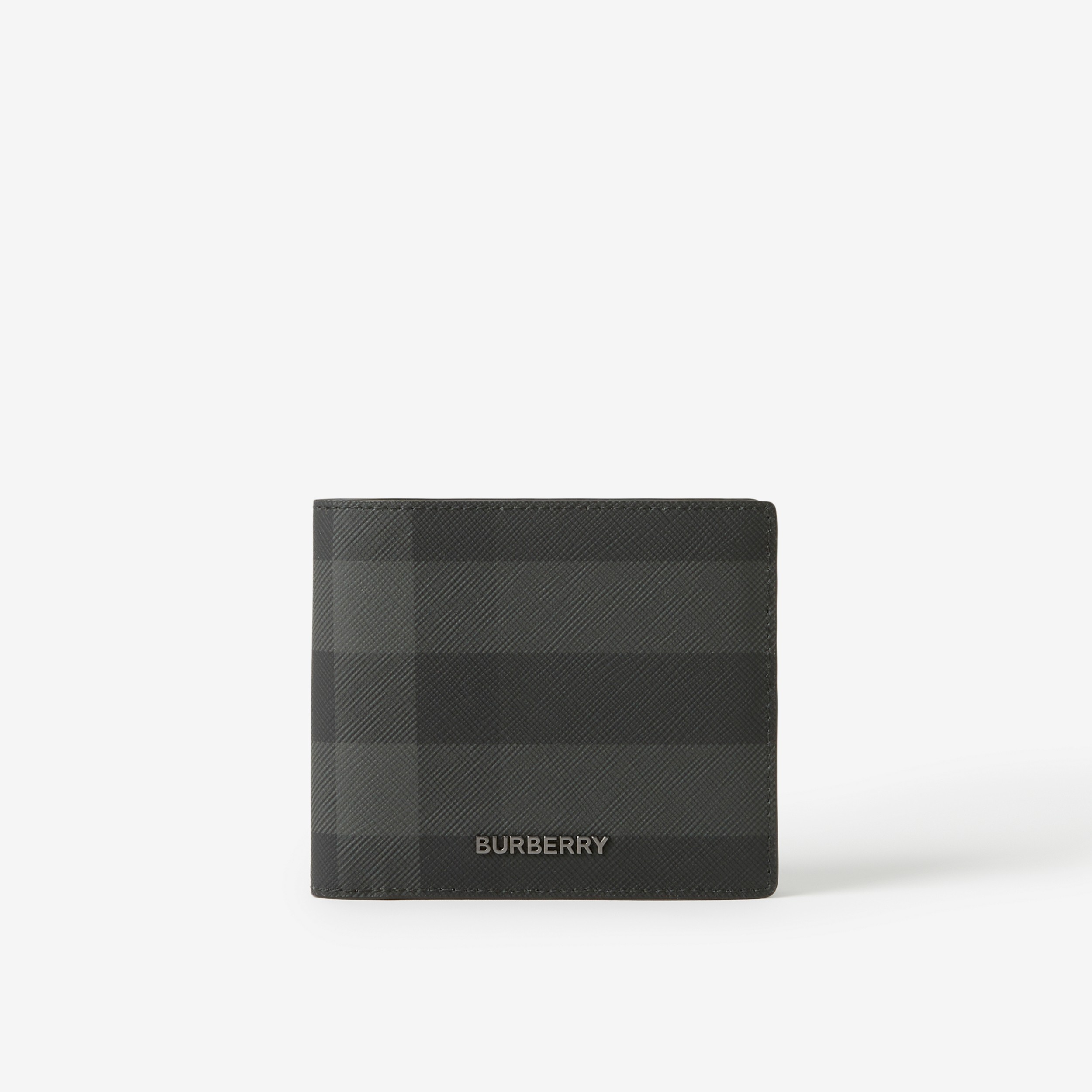 Check and Leather Bifold Wallet in Charcoal - Men | Burberry® Official - 1