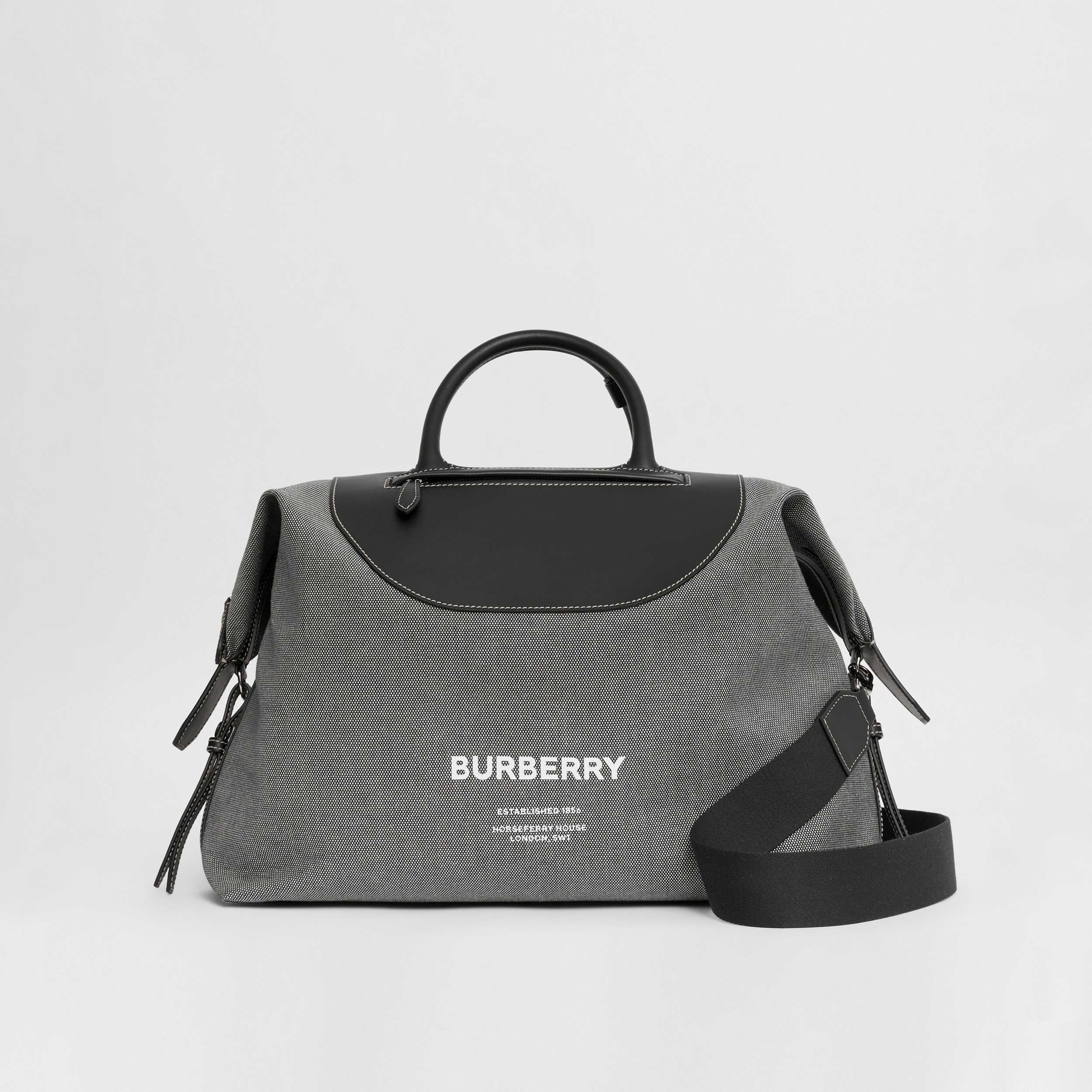 Horseferry Print Canvas and Leather Holdall in Black/grey - Men | Burberry® Official - 1