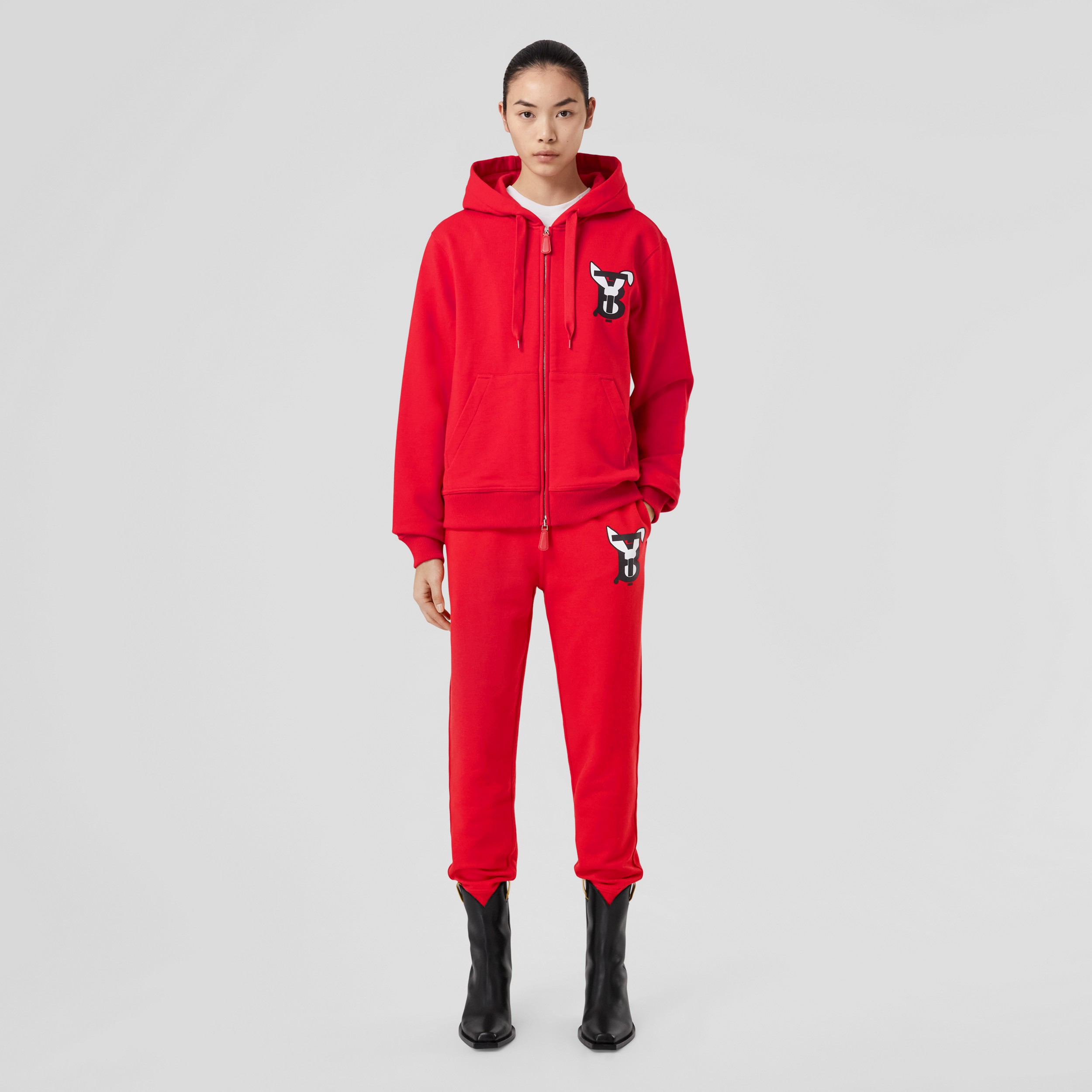 Rabbit Print Cotton Jogging Pants in Bright Red - Women | Burberry® Official - 4