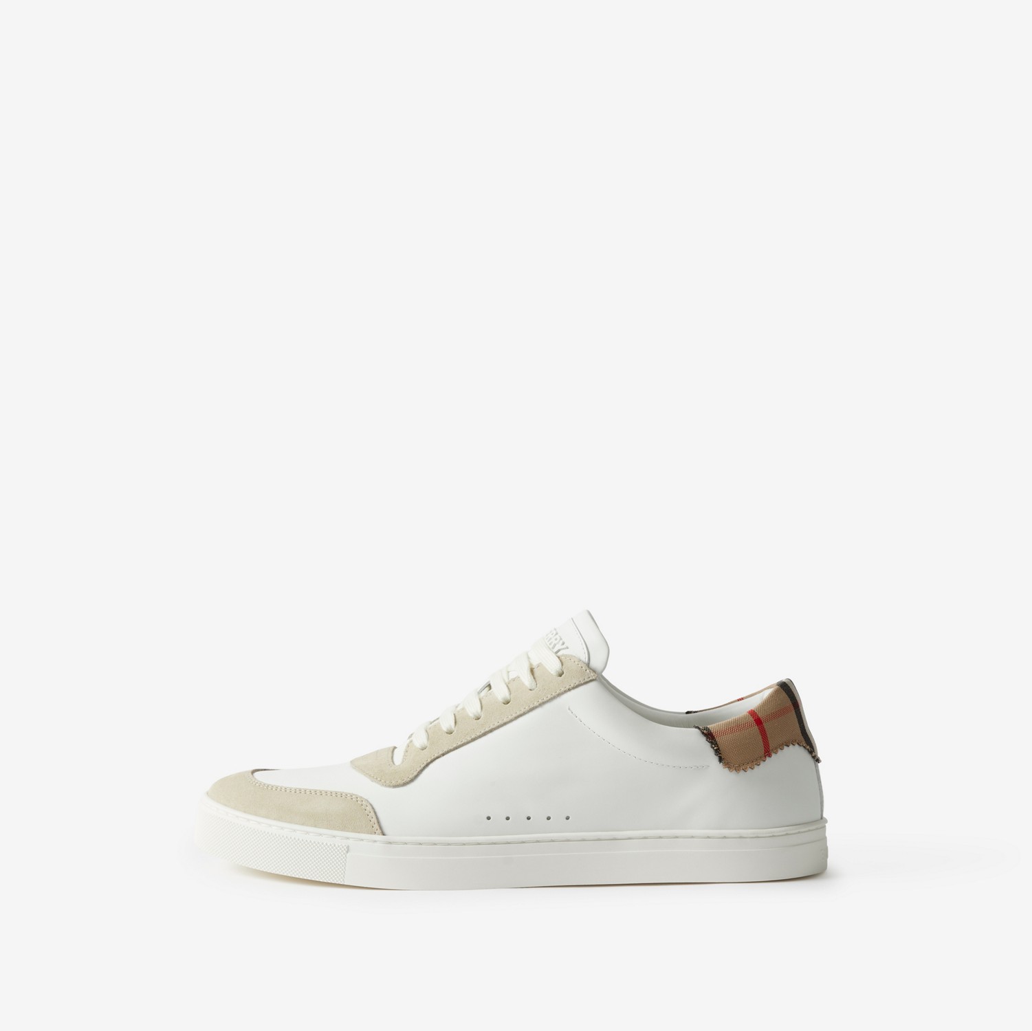 Sneakers en cuir, cuir velours et coton Check (Blanc Neutre) - Homme | Site officiel Burberry®