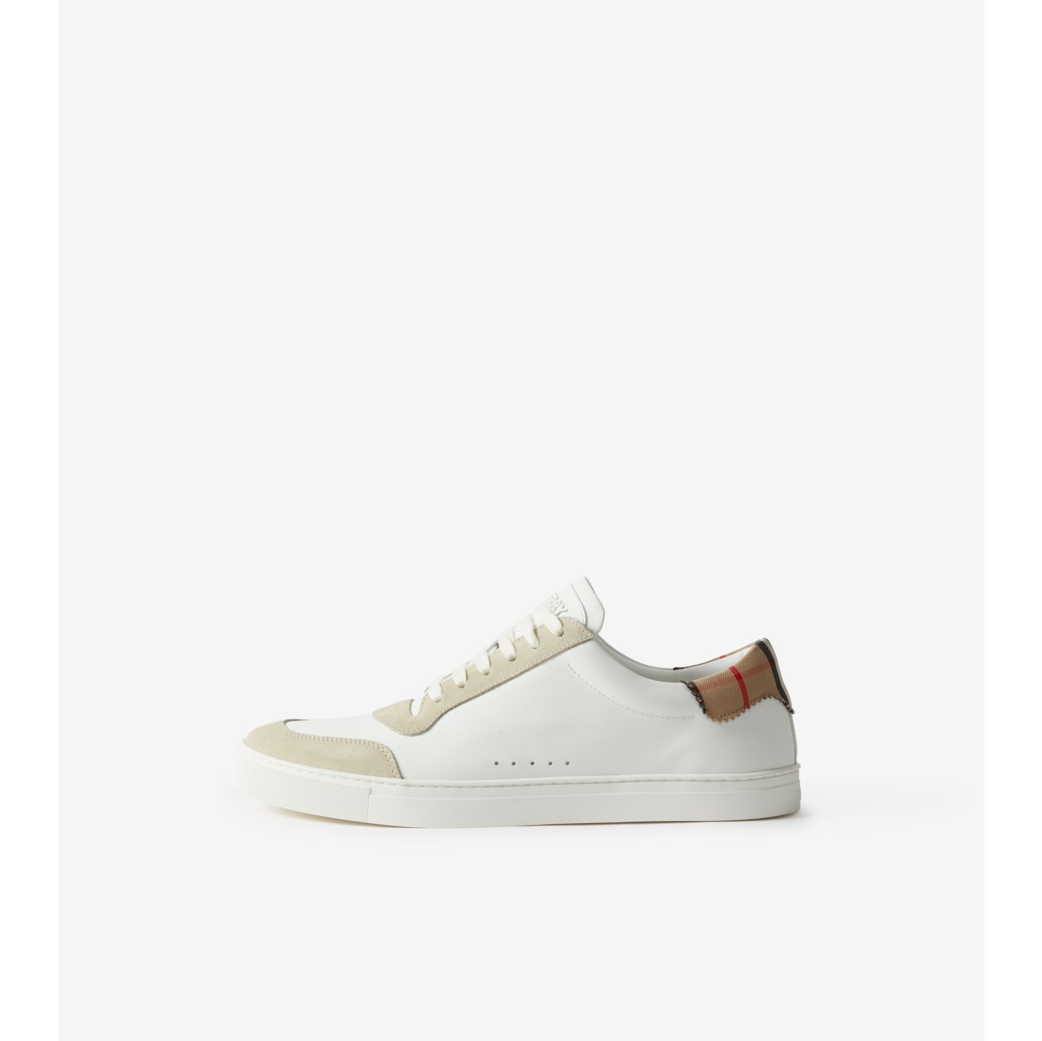 Sneakers en cuir, cuir velours et coton Check