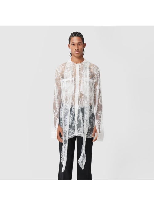 BURBERRY CHANTILLY LACE OVERSIZED TIE-NECK SHIRT