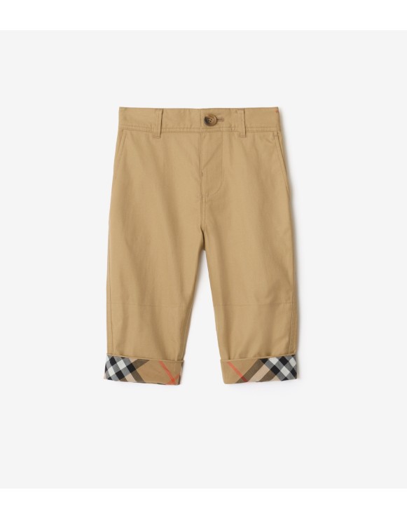 Check Turn-up Cotton Trousers