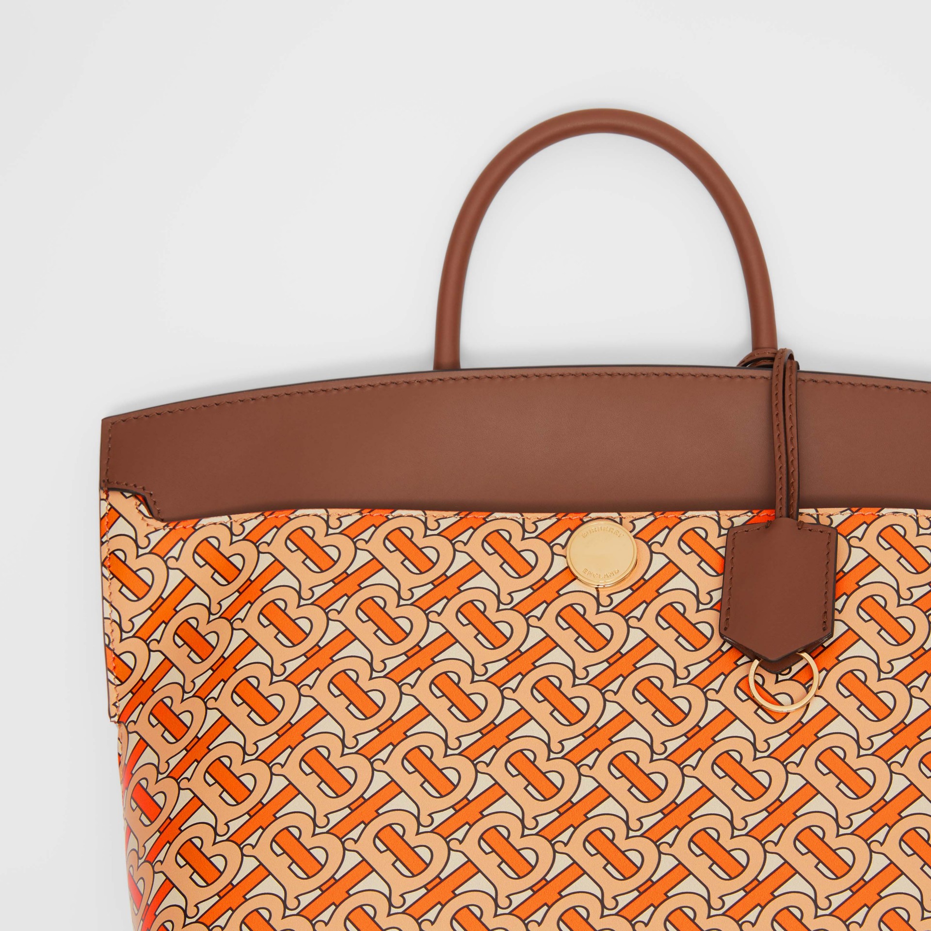 Small Monogram Print Leather Society Top Handle Bag in Bright Orange - Women | Burberry United ...