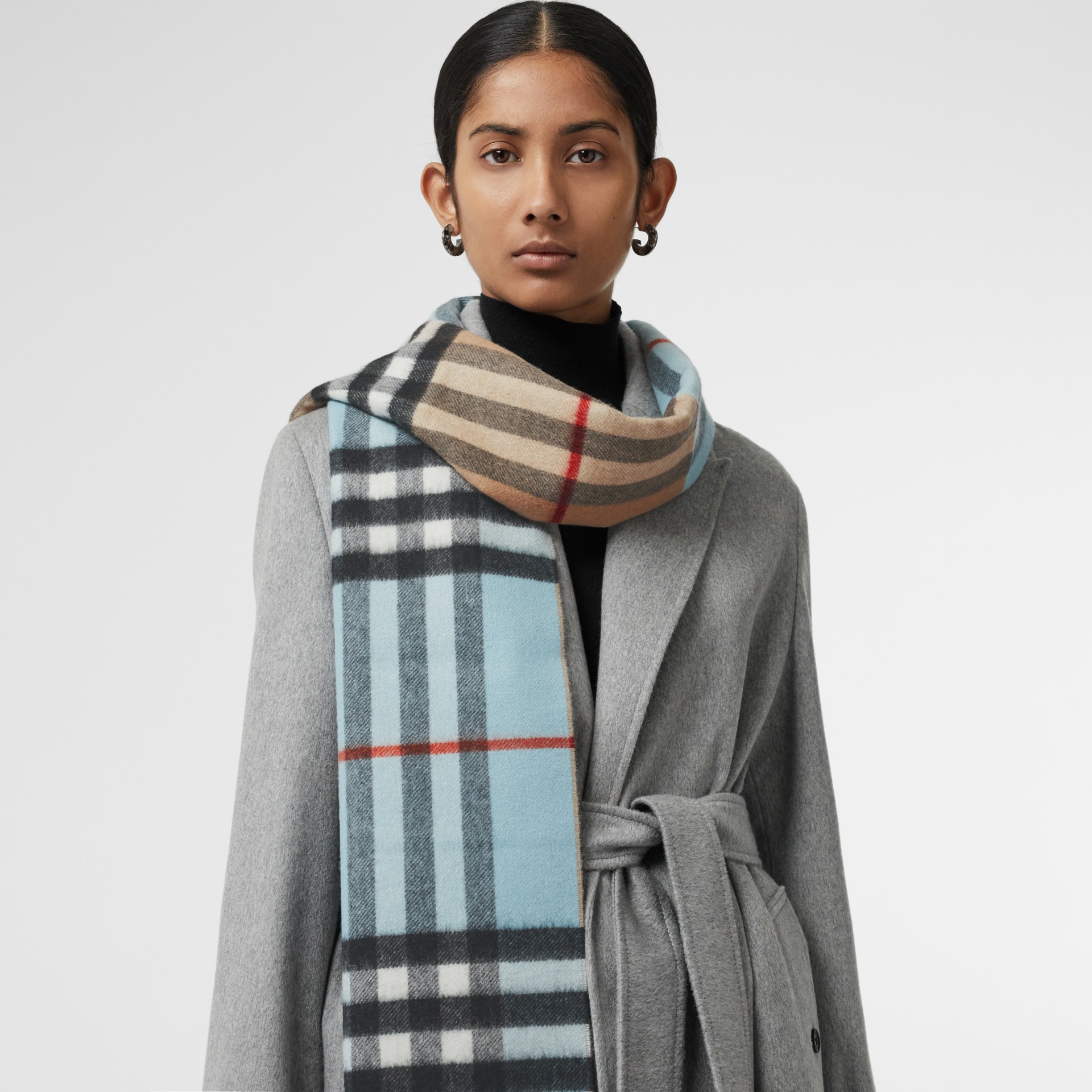 长款双面两用拼色双面羊绒围巾