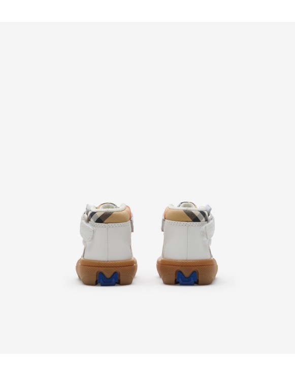 Check and Leather High-top Sneakers