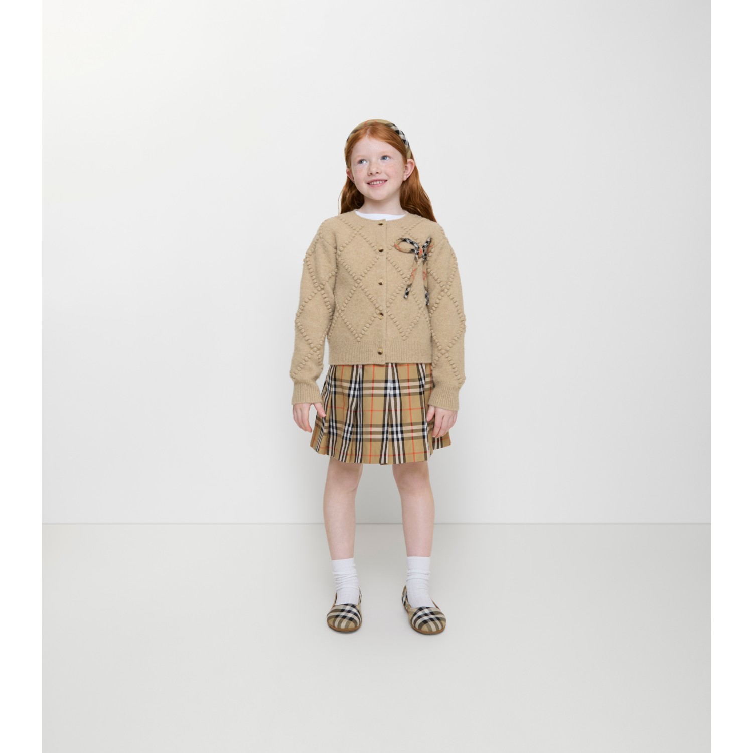 Pleated Check Cotton Twill Skirt