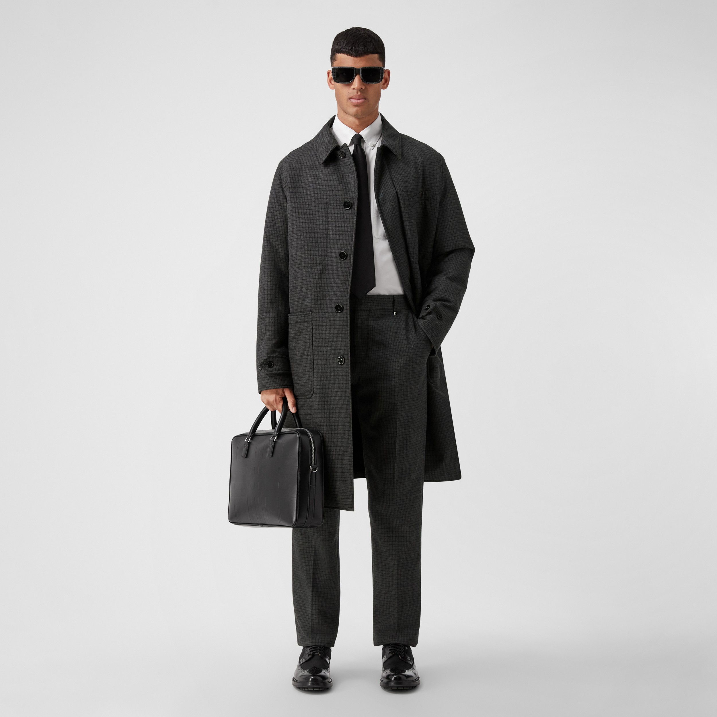 Car coat in lana con motivo tartan micro (Nero Fumo) - Uomo | Sito ufficiale Burberry® - 4