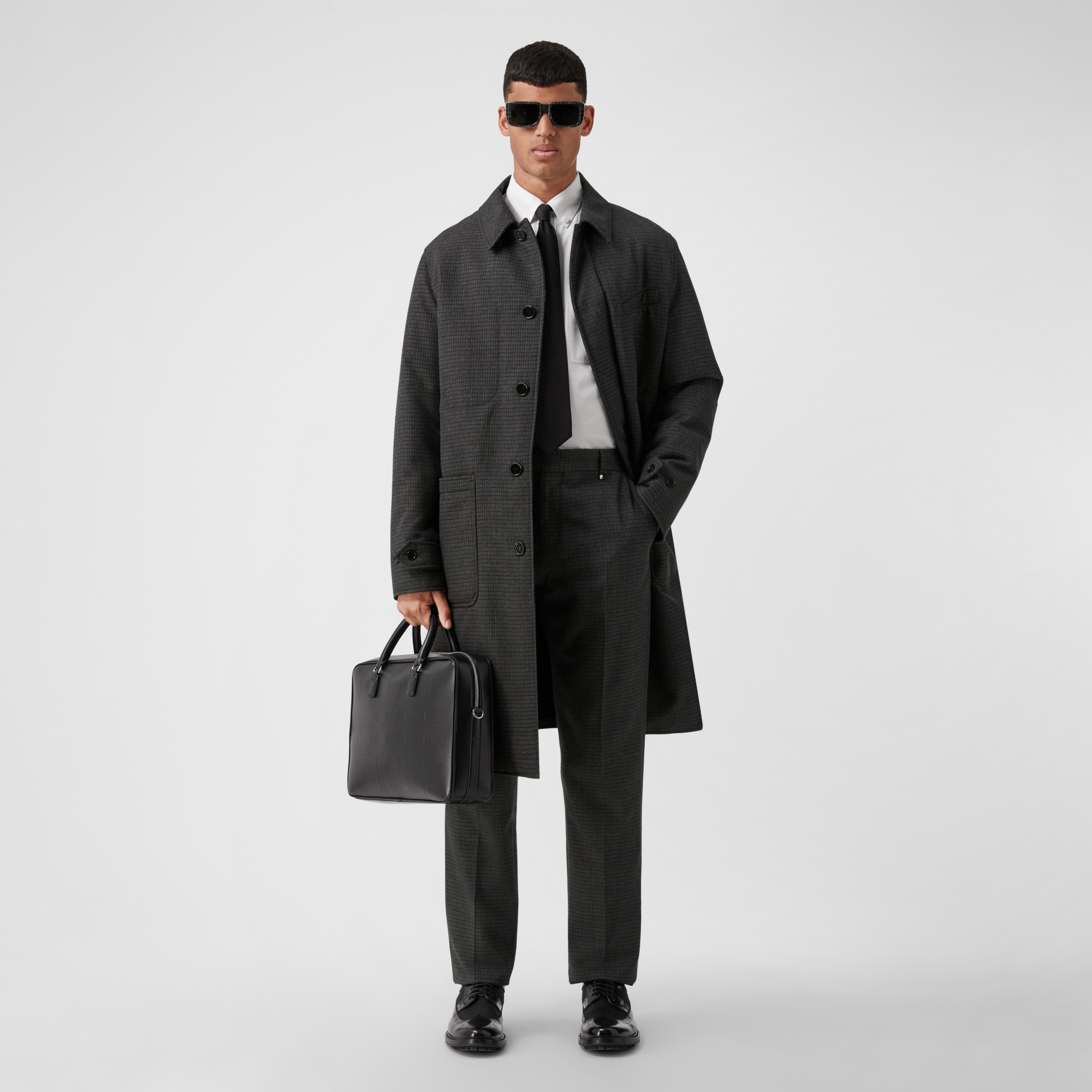 Car coat de lã e xadrez - Micro (Grafite) - Homens | Burberry® oficial - 4