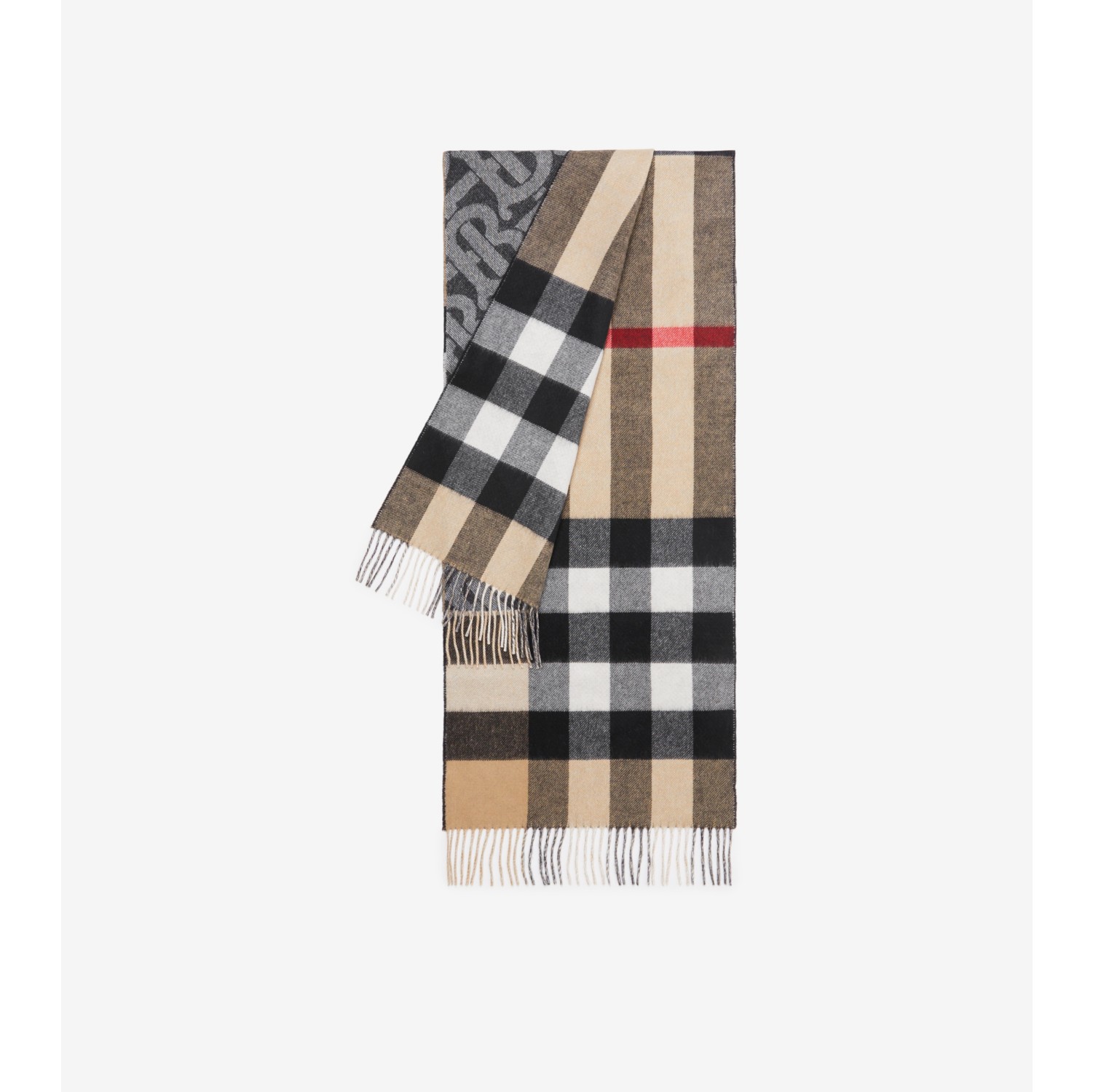 Burberry Reversible Check and Monogram Cashmere Scarf - Neutrals