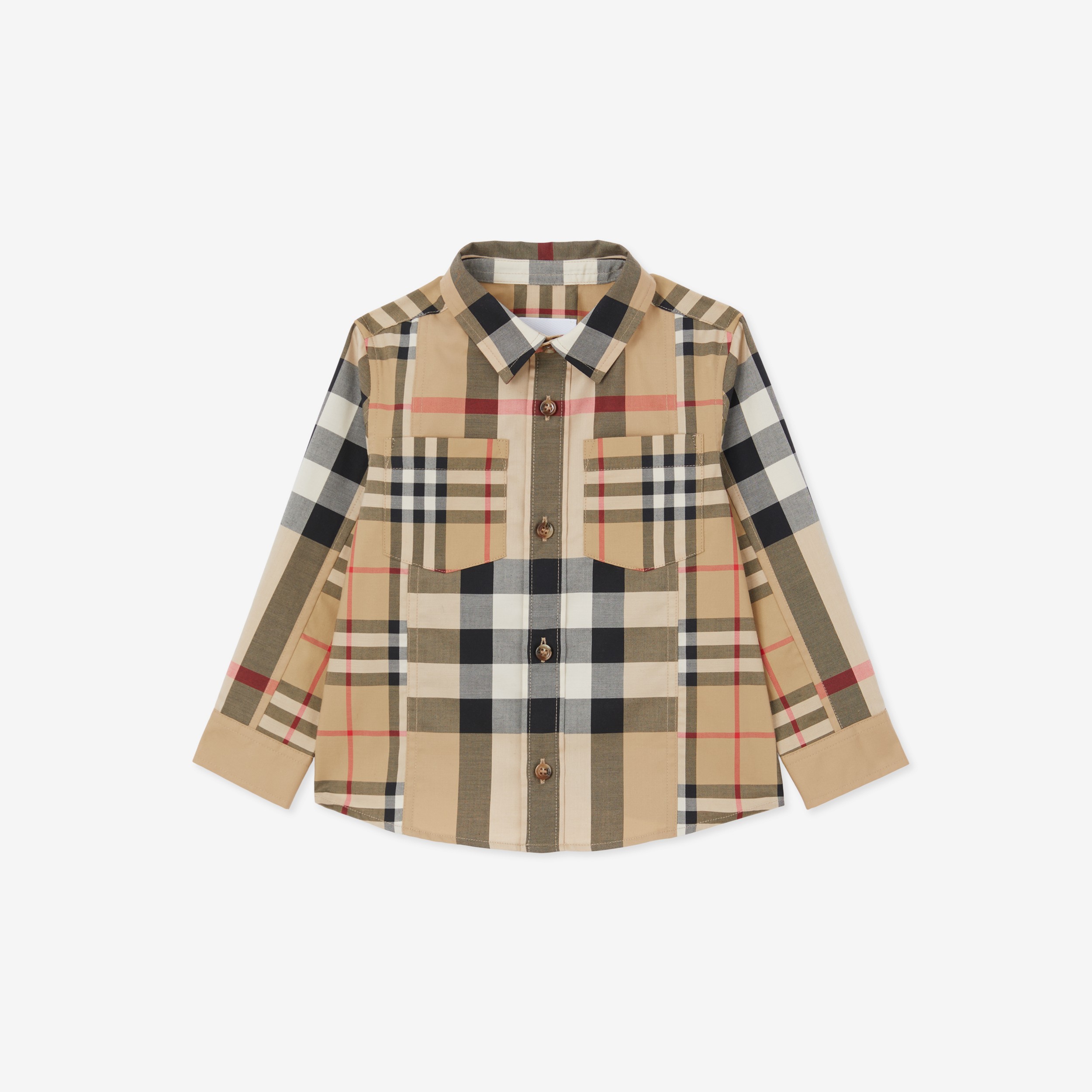 Camisa de algodão stretch com patchwork xadrez (Bege Clássico) - Crianças | Burberry® oficial - 1