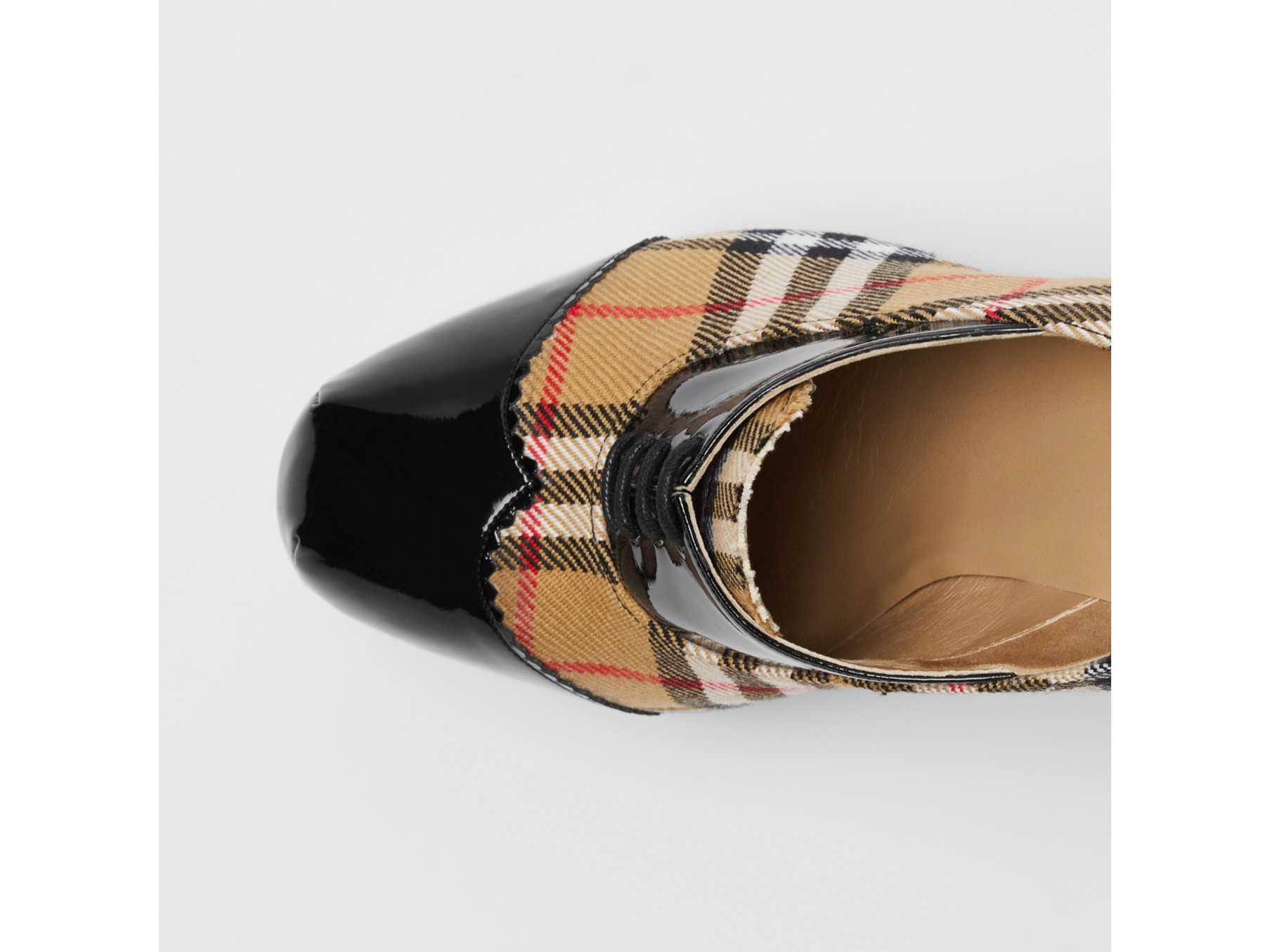 vintage 格纹拼漆皮系带厚底高跟鞋 (黑色) - 男士 | burberry 博柏利