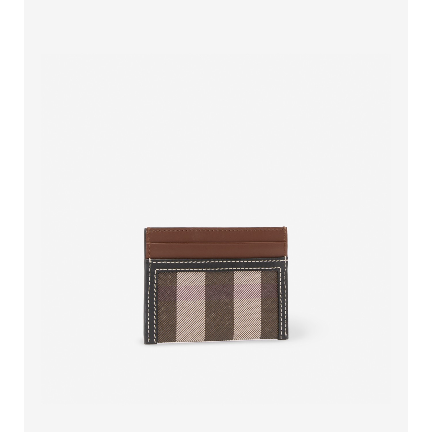 Check and Two-tone Leather Card Case in Dark Birch Brown - Women