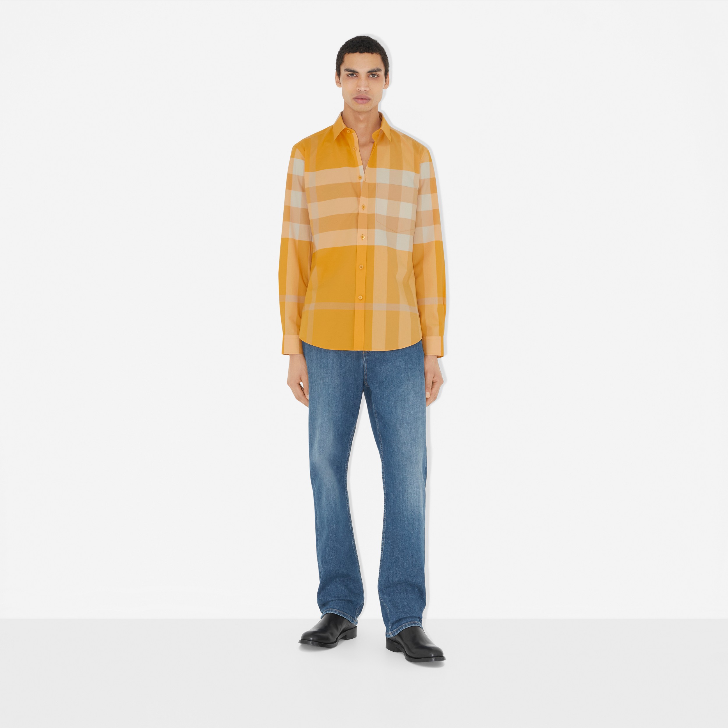 Check Stretch Cotton Poplin Shirt in Marigold - Men | Burberry® Official - 2