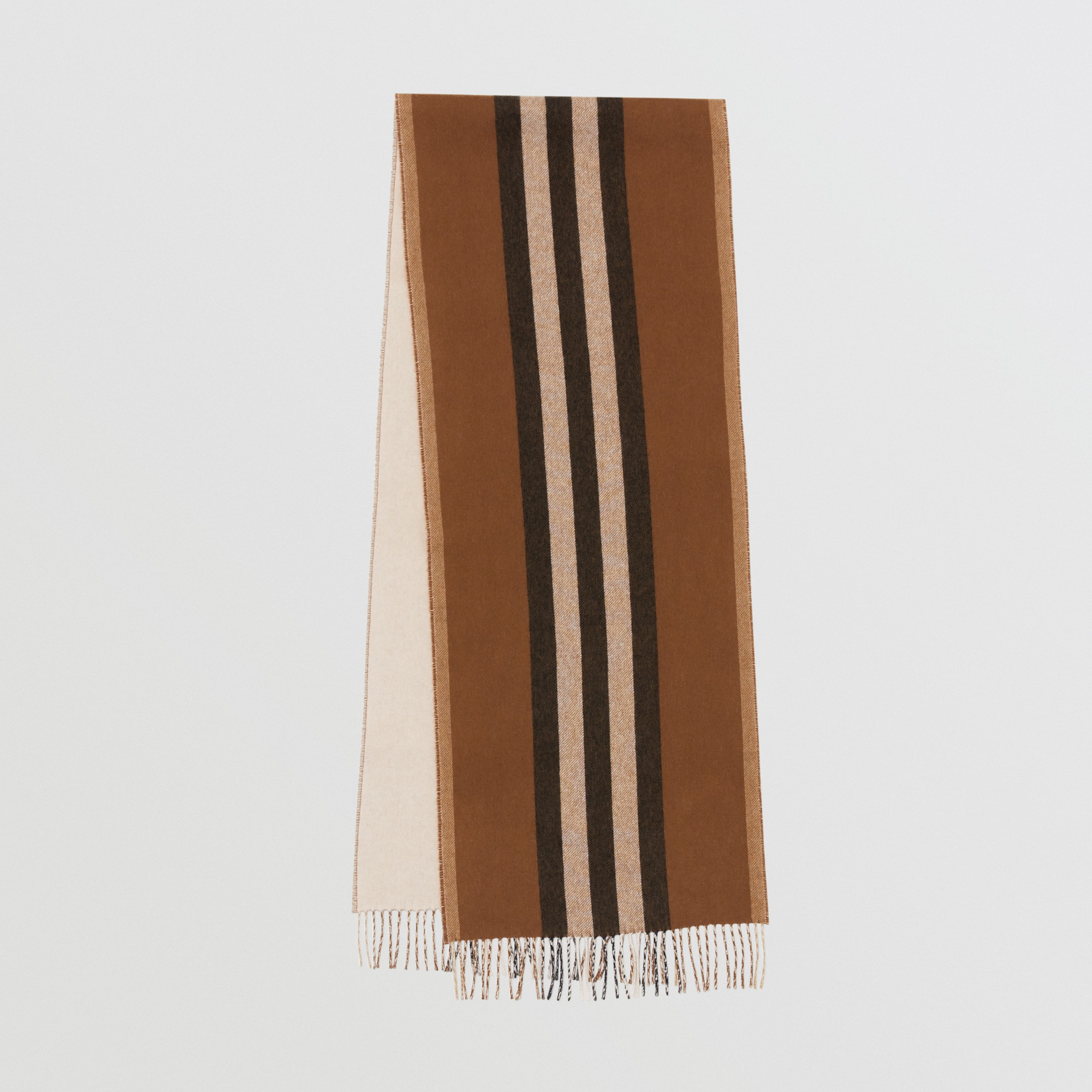Reversible Icon Stripe Cashmere Scarf in Dark Chestnut Brown | Burberry