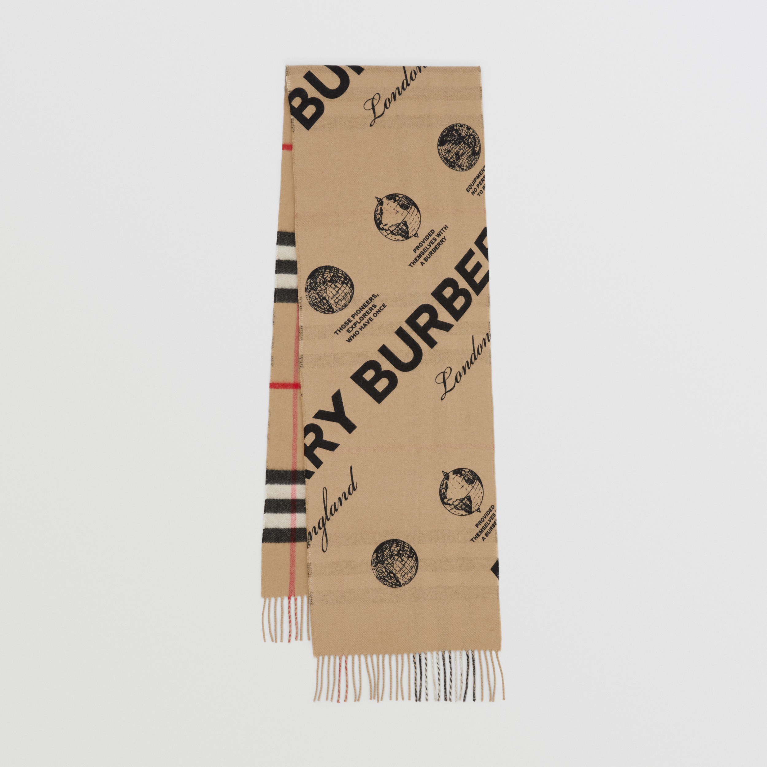 Reversible Label Print and Check Cashmere Scarf in Archive Beige ...