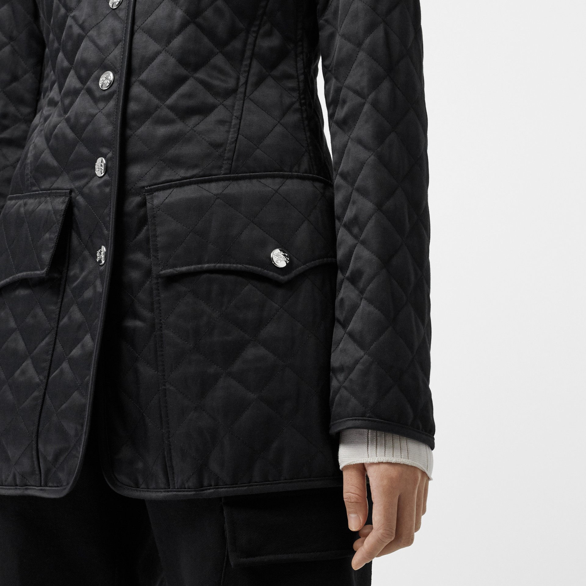 Logo Button Diamond Quilted Jacket in Black - Women | Burberry United ...