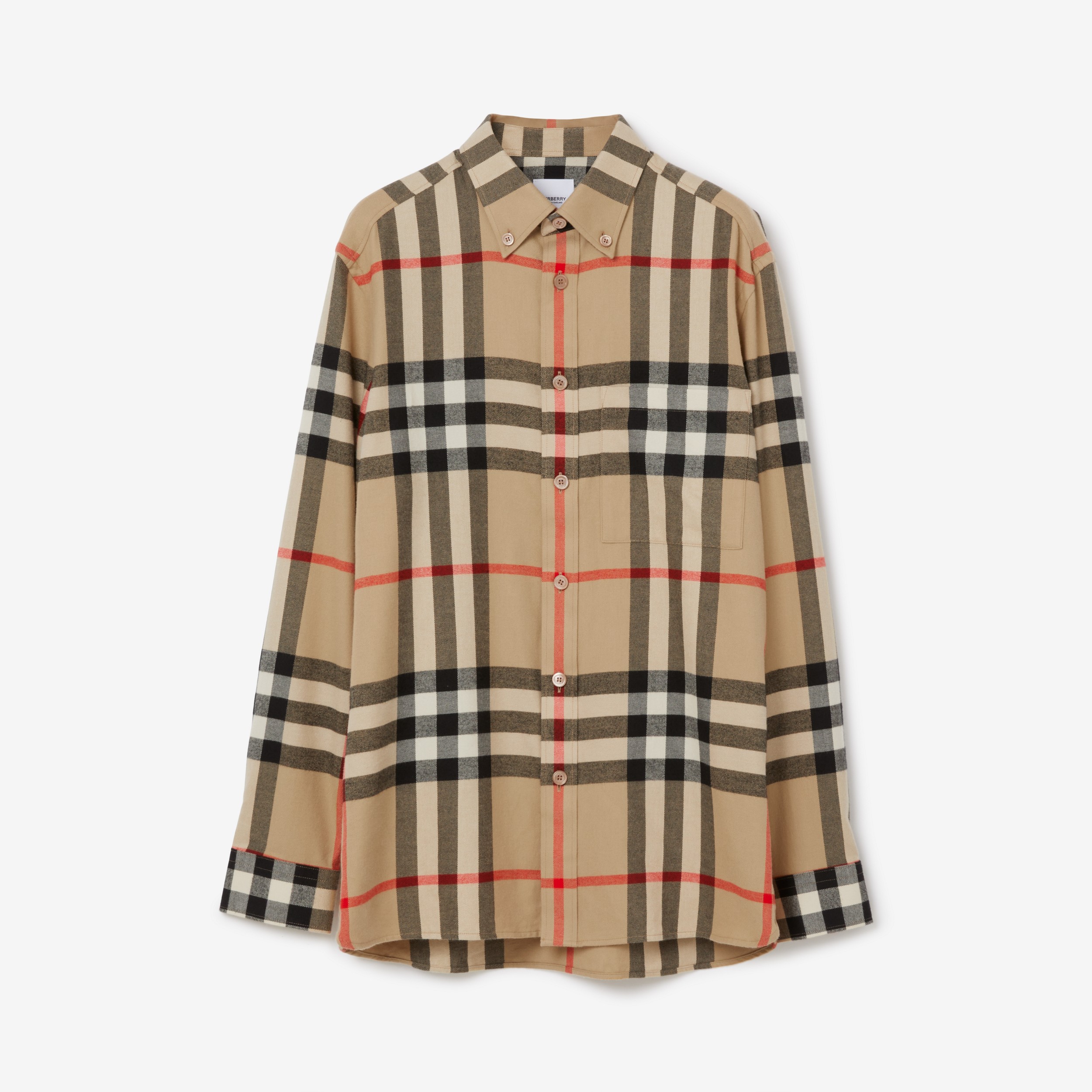 Check Cotton Flannel Shirt in Archive Beige - Men | Burberry® Official - 1