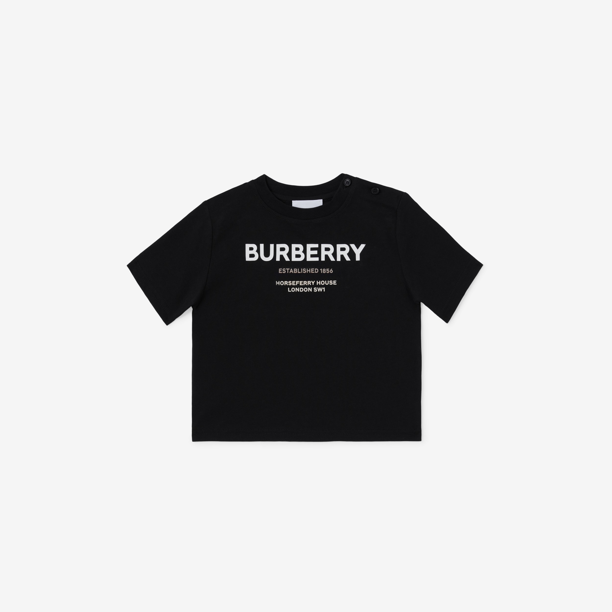 Horseferry Print Cotton T-shirt in Black - Children | Burberry® Official - 1