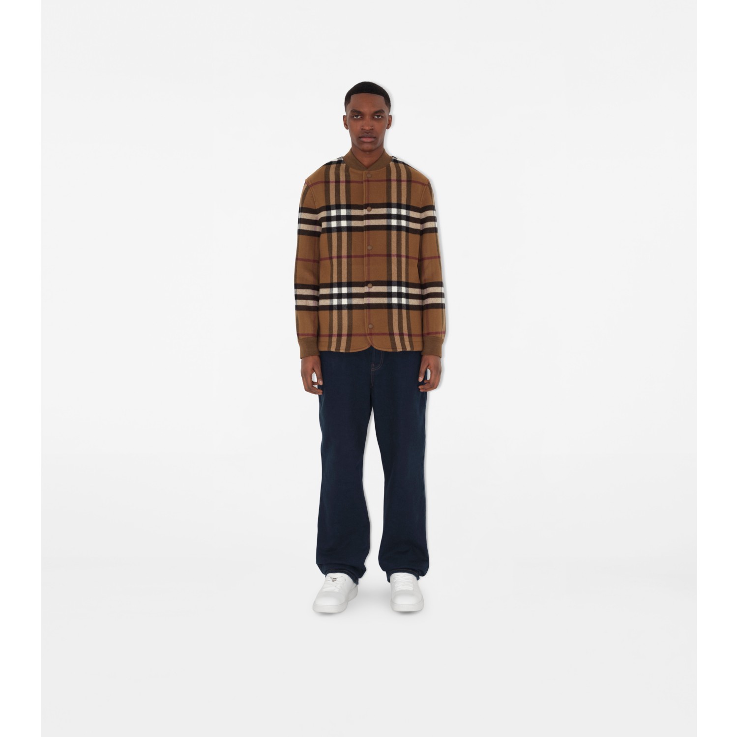 BURBERRY BRIT 裏地ノバチェック柄 一部レザー ウールダッフルコート 