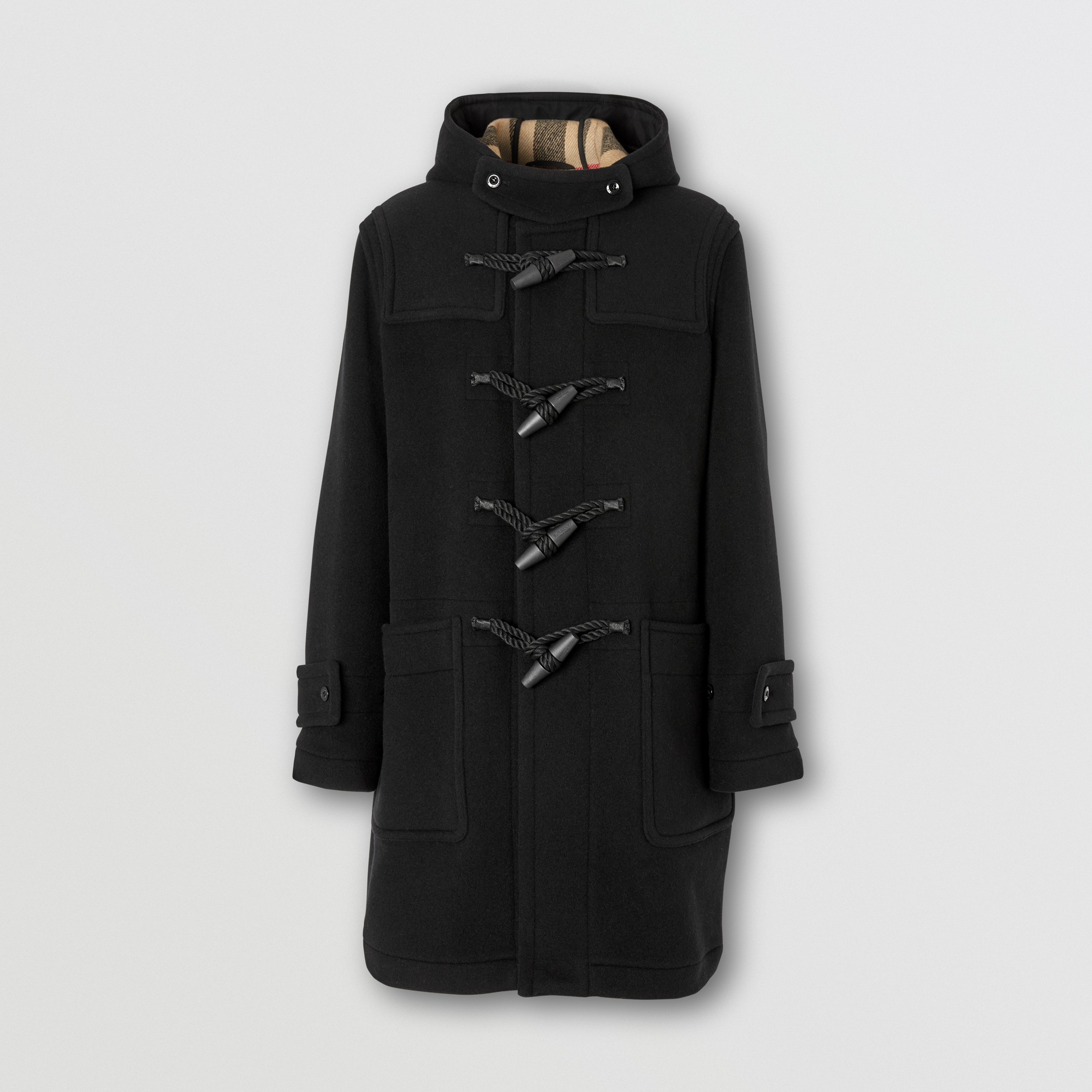 Exaggerated Check-lined Technical Wool Duffle Coat in Black - Men | Burberry® Official - 4