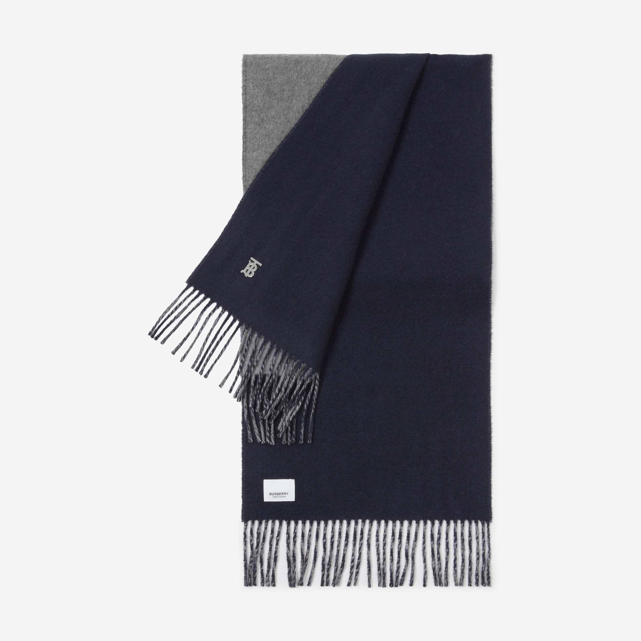 双面两用专属标识羊绒围巾 (中灰色 / 海军蓝) | Burberry® 博柏利官网 - 3