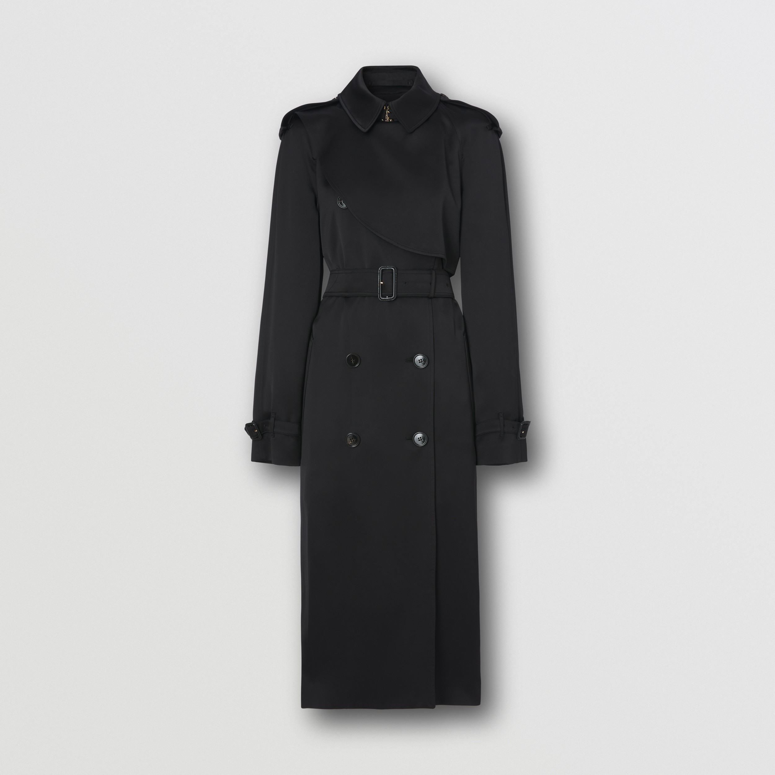 Exaggerated Gun Flap Silk-lined Trench Coat in Black - Women | Burberry® Official - 3