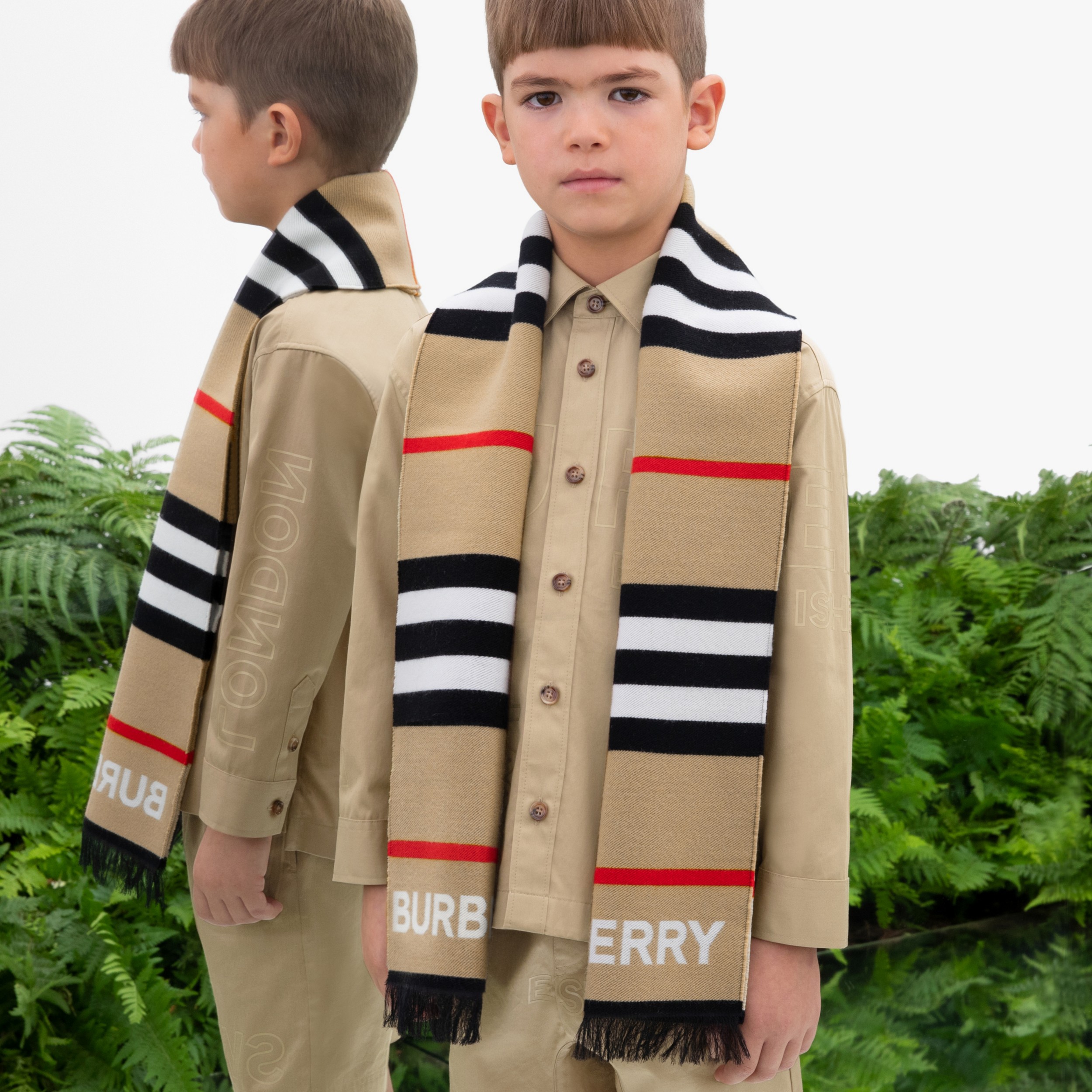 Icon Stripe Wool Cotton Scarf in Archive Beige - Children | Burberry® Official - 4