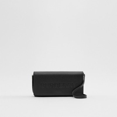 BURBERRY BURBERRY LOGO EMBOSSED LEATHER WALLET WITH STRAP 
