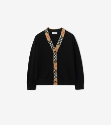 Check Trim Wool Cardigan in Black | Burberry® Official