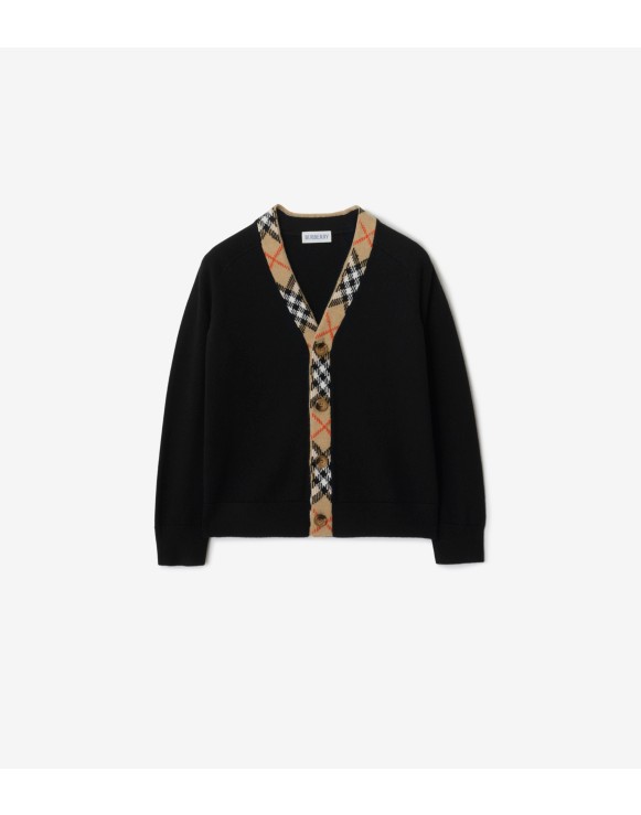 Check Trim Wool Cardigan