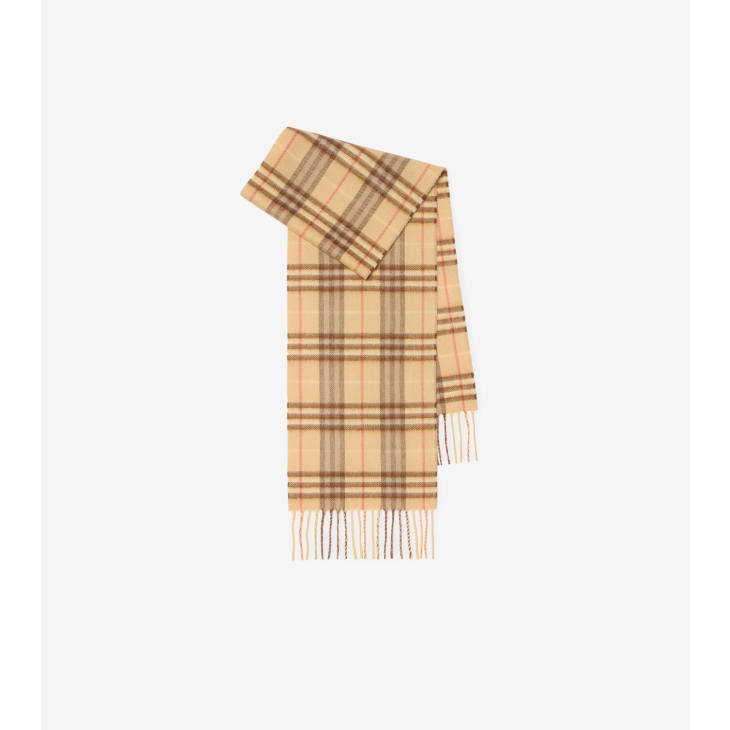 Check Cashmere Scarf in Straw Children Burberry Official