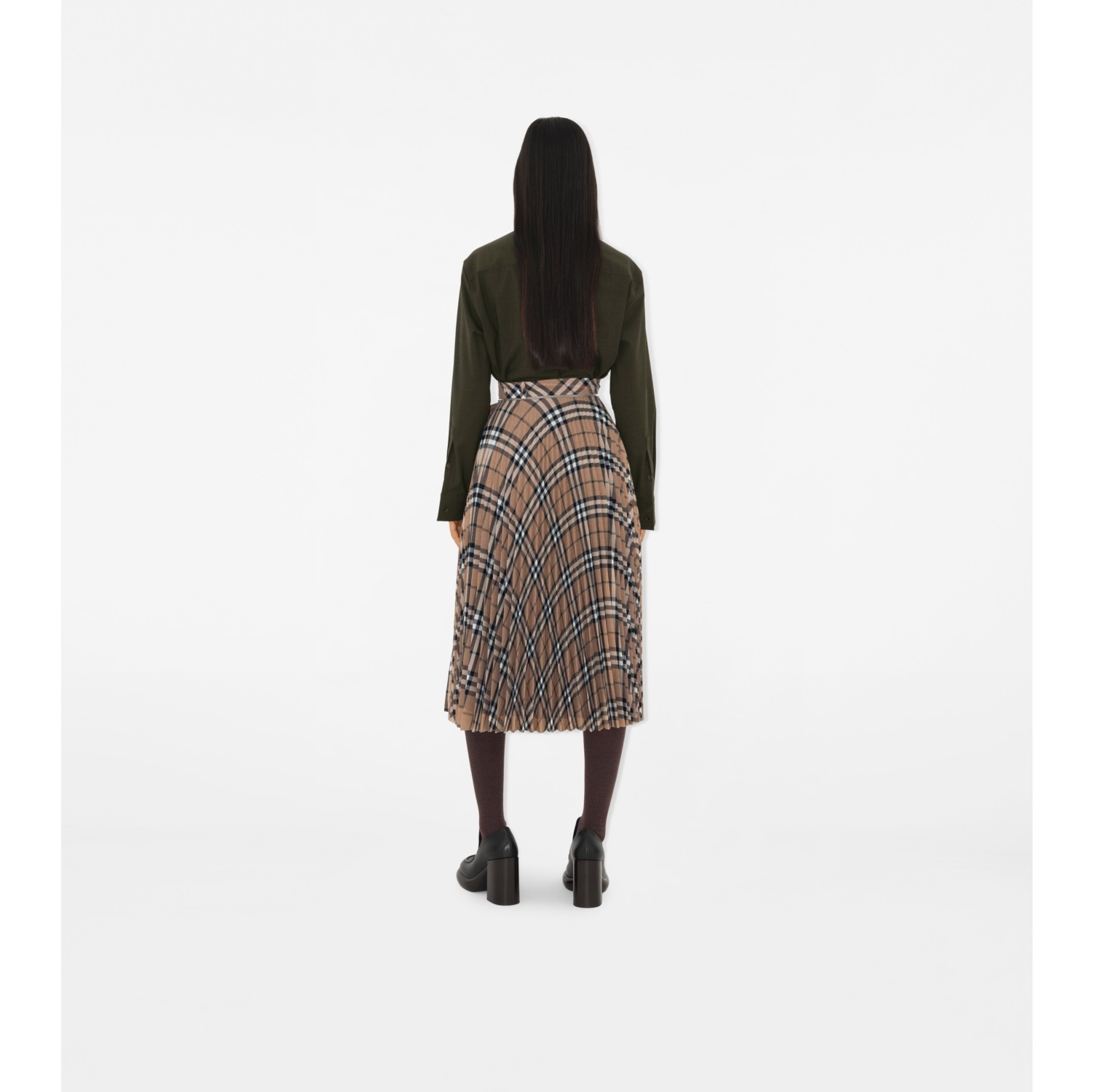 Pleated Check Wool Blend Skirt