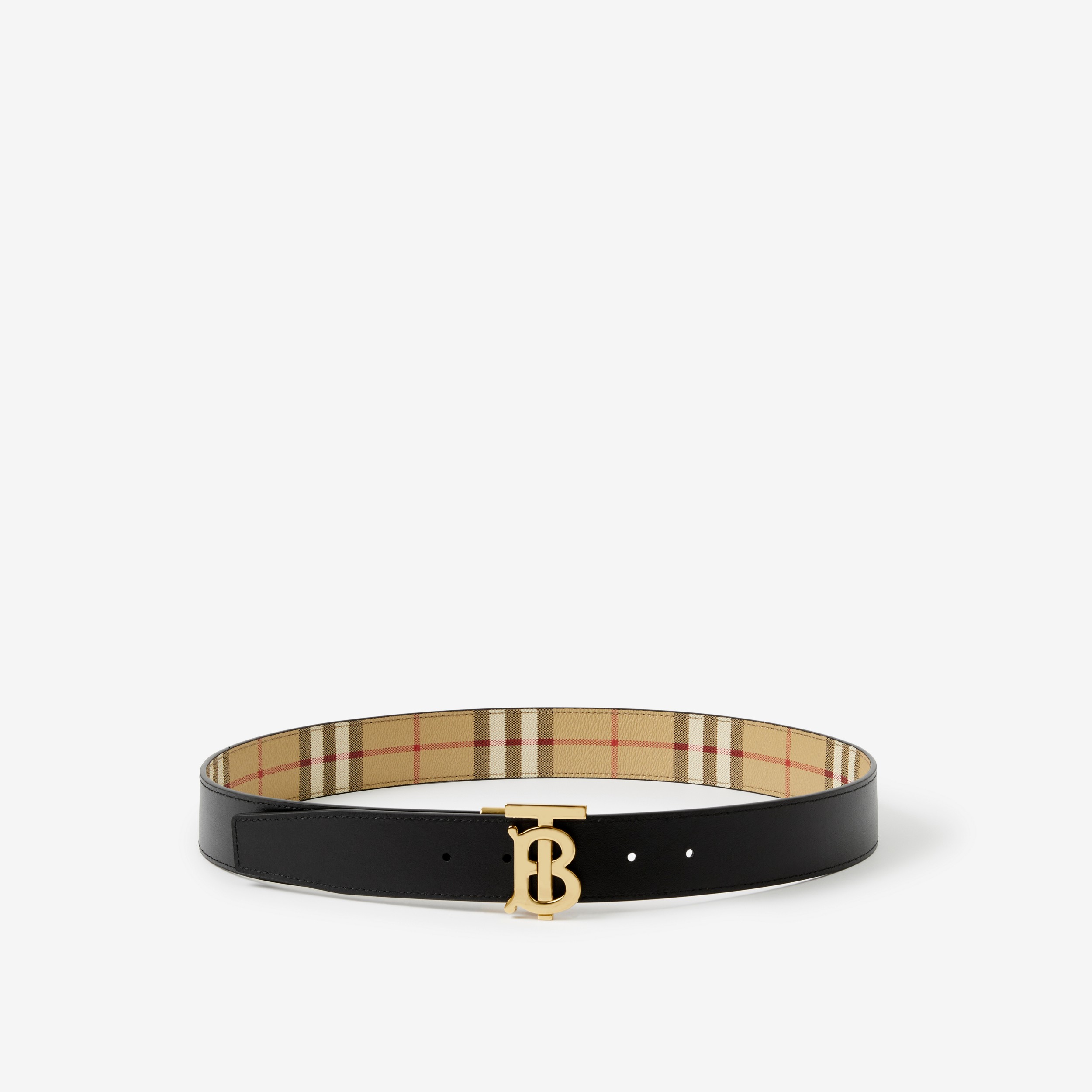 Check and Leather Reversible TB Belt in Archive Beige/gold - Men | Burberry® Official - 3